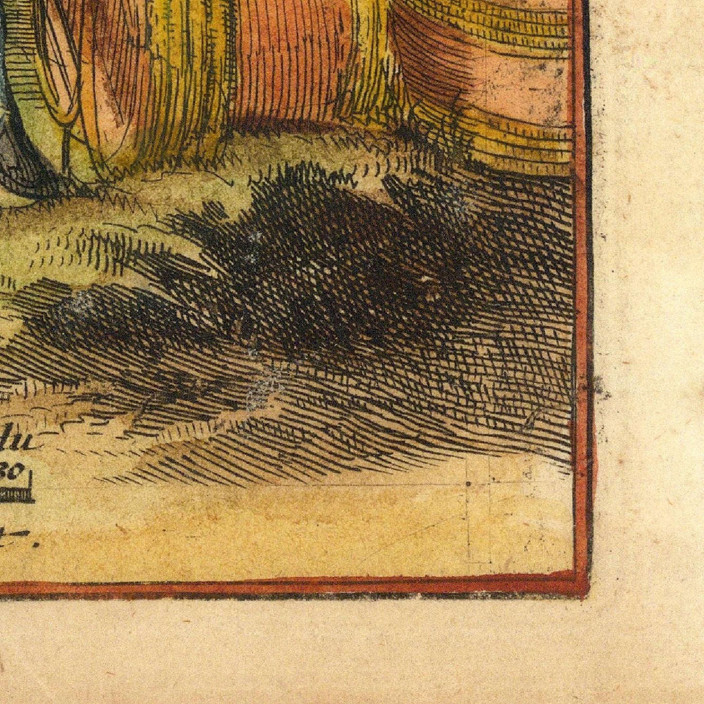 Close-up of a detailed illustration on a textured surface