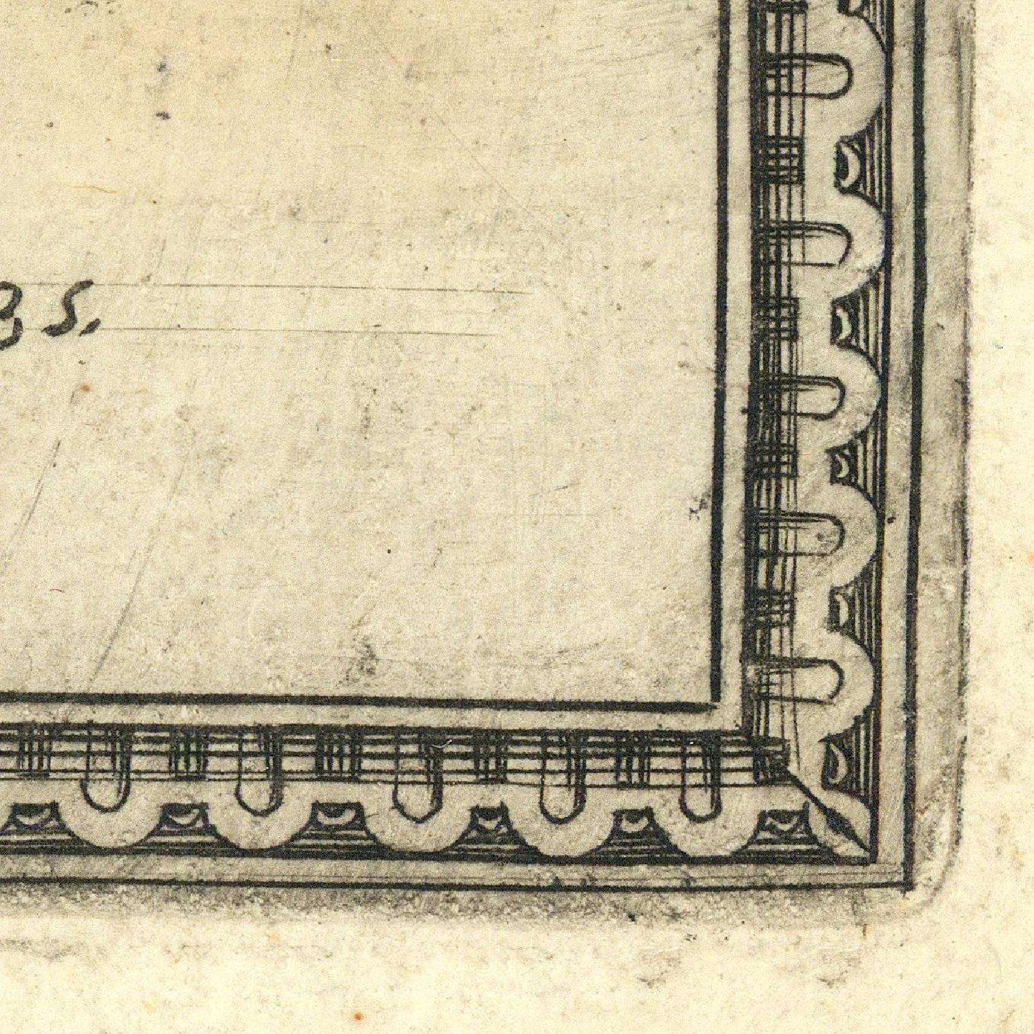 Corner of a document with decorative border and text on a beige background
