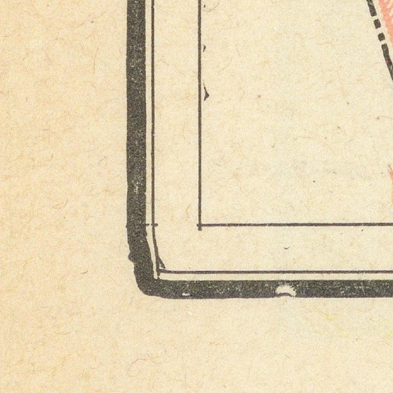 Corner of a vintage map with black border on beige paper