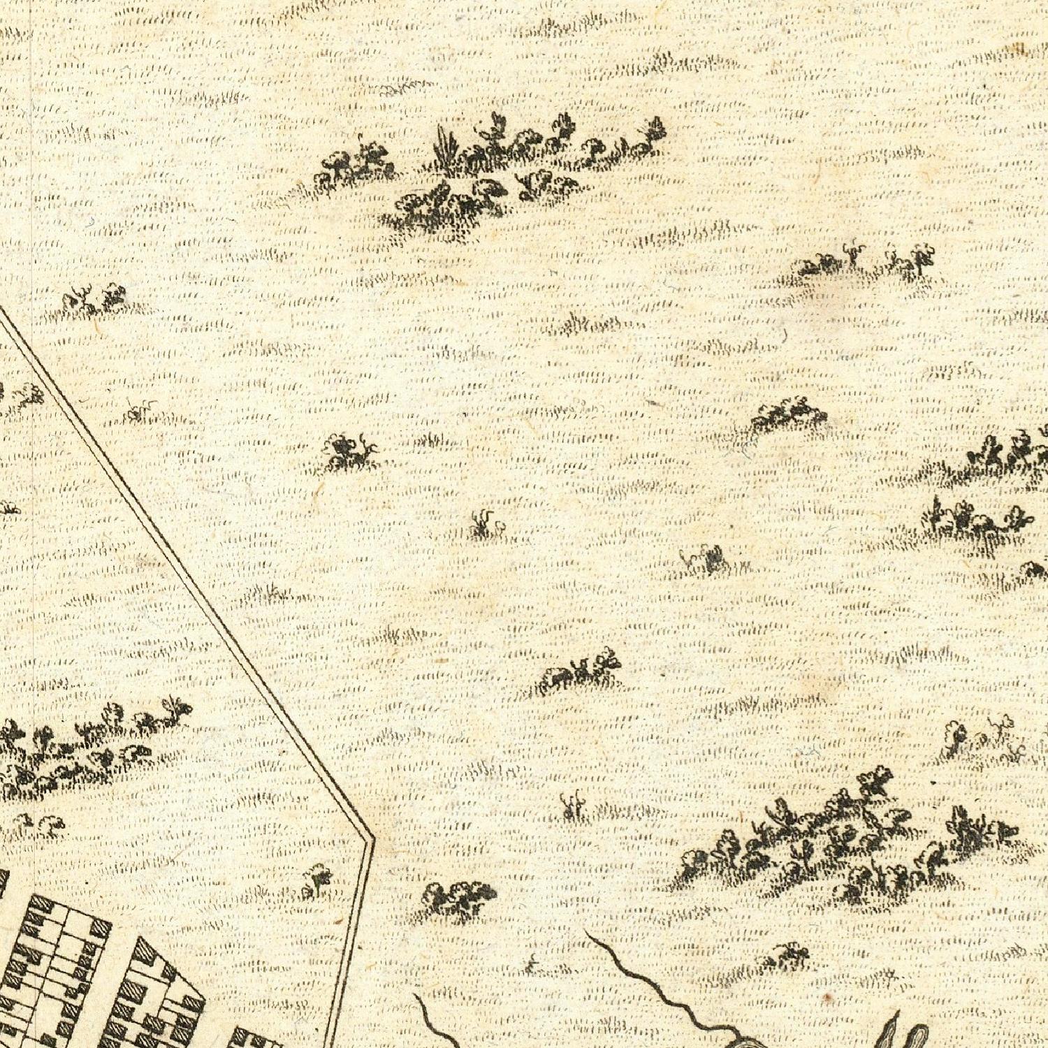 Old map with black line drawings on a beige background