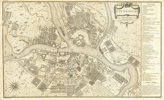 Vintage map of St. Petersburg with detailed layout and waterways