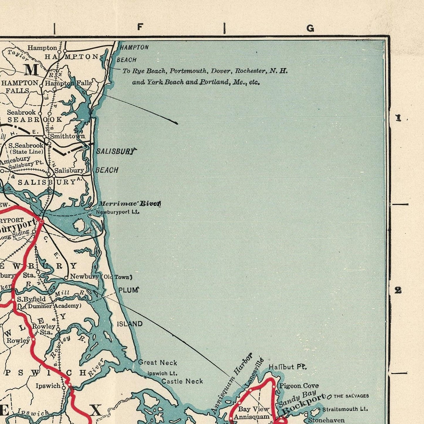 Vintage map of coastal area with towns and waterways labeled