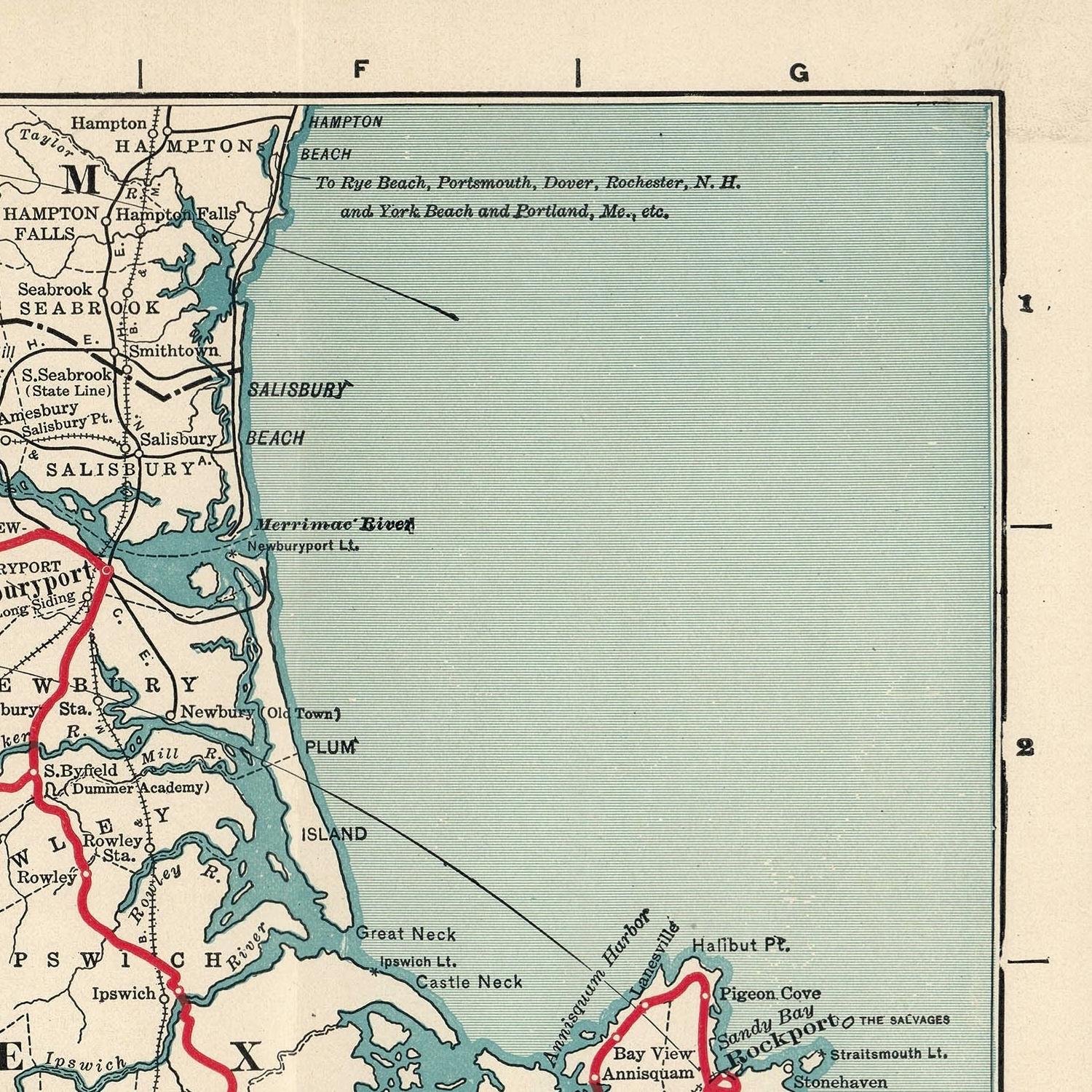 Vintage map of coastal area with towns and waterways labeled