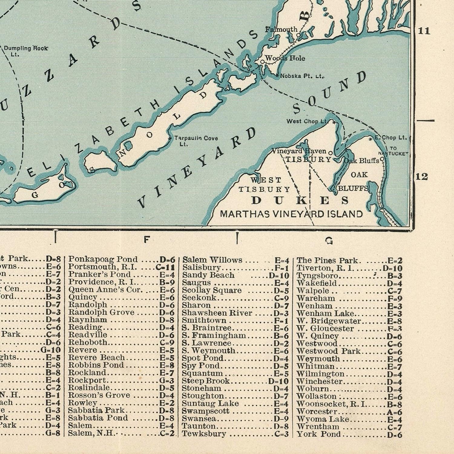 Map of Martha's Vineyard Island with coastal towns labeled