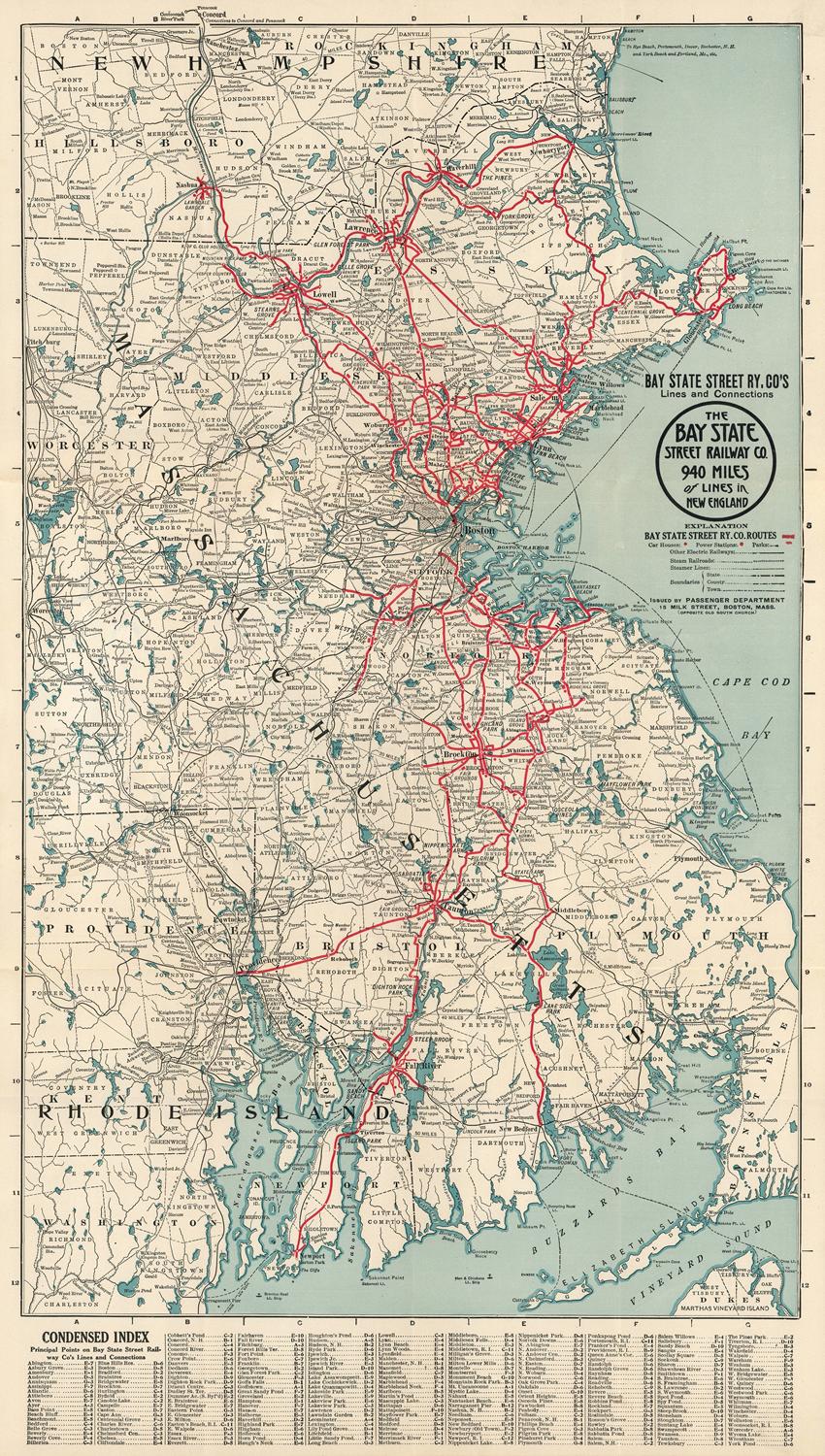 Vintage map of New Hampshire with red lines indicating roads or routes.