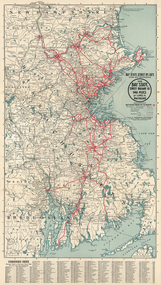 Vintage map of New Hampshire with red lines indicating roads or routes.