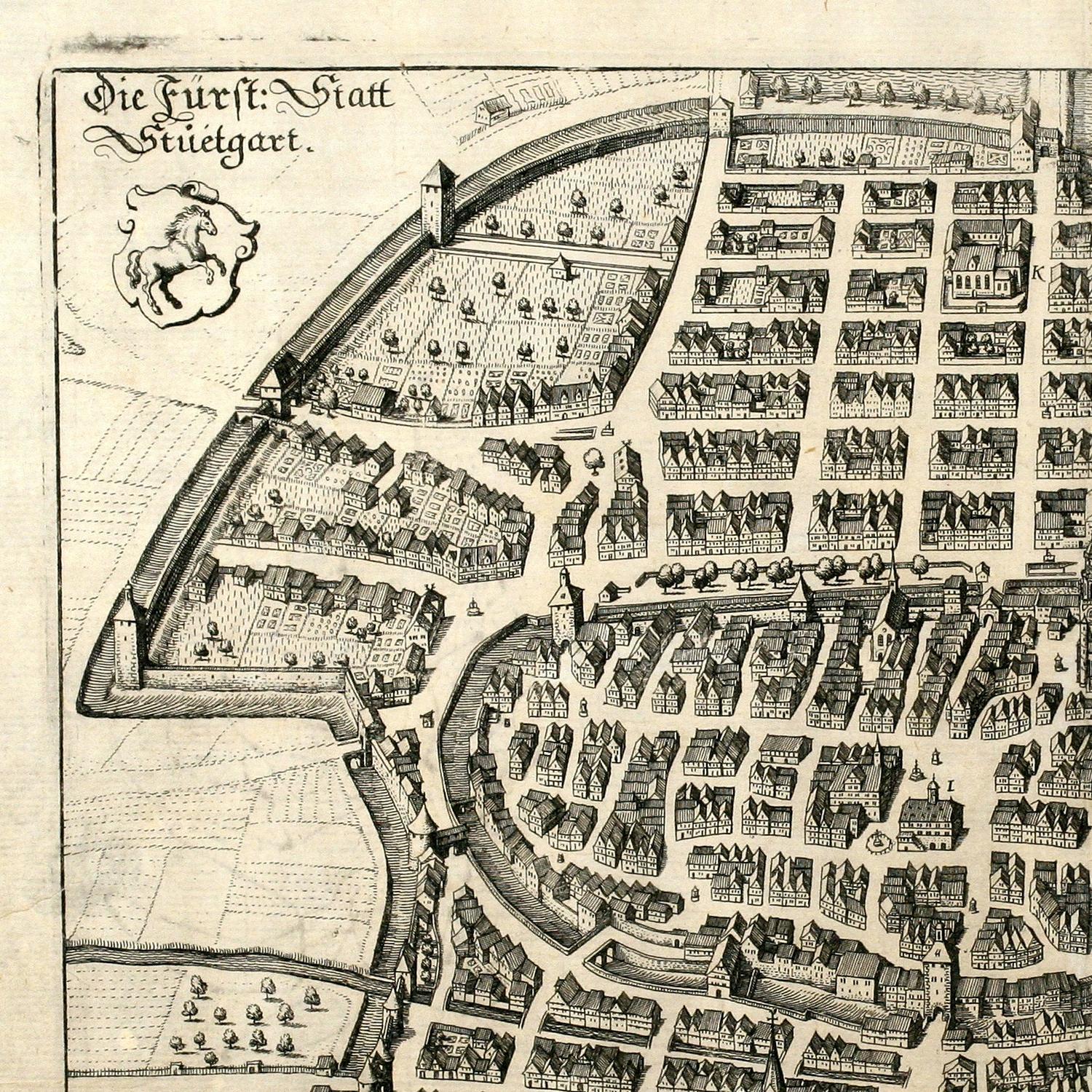 Vintage map of a city layout with streets and buildings