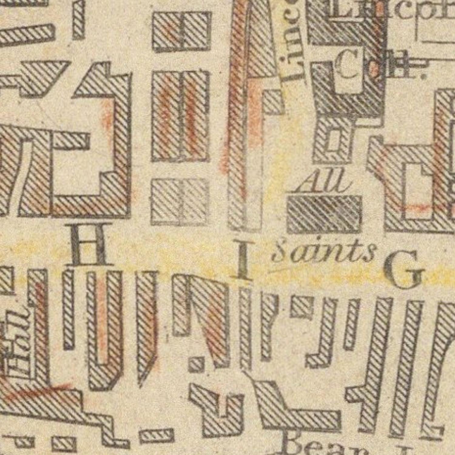 Close-up of a vintage map with text and symbols
