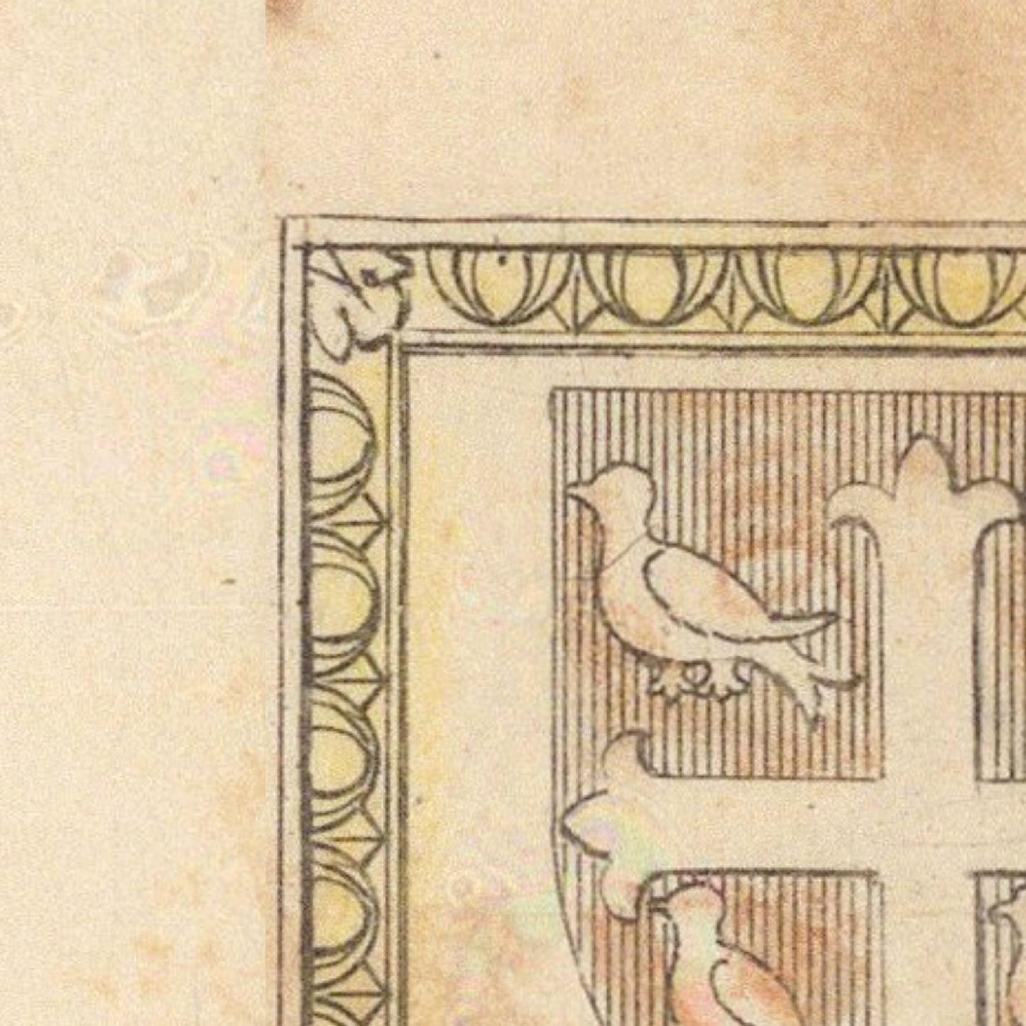 Decorative design with a bird and floral elements on a beige background