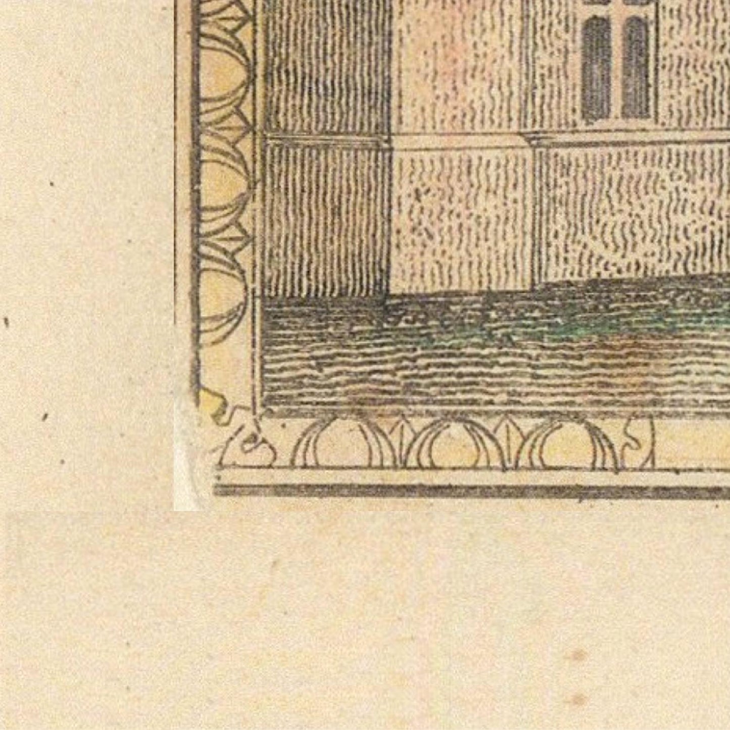 Decorative architectural detail with geometric patterns on a textured beige background