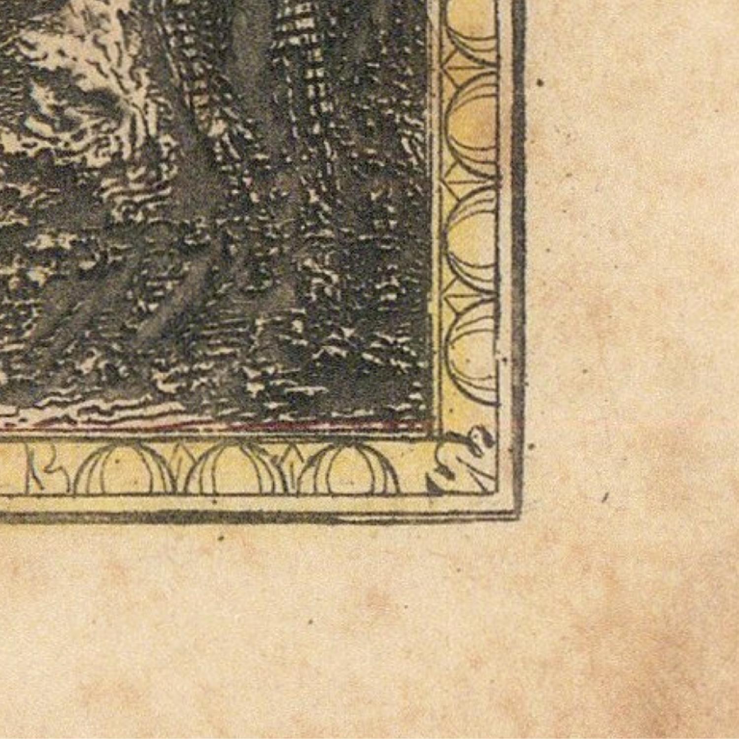 Corner of a textured document with decorative border