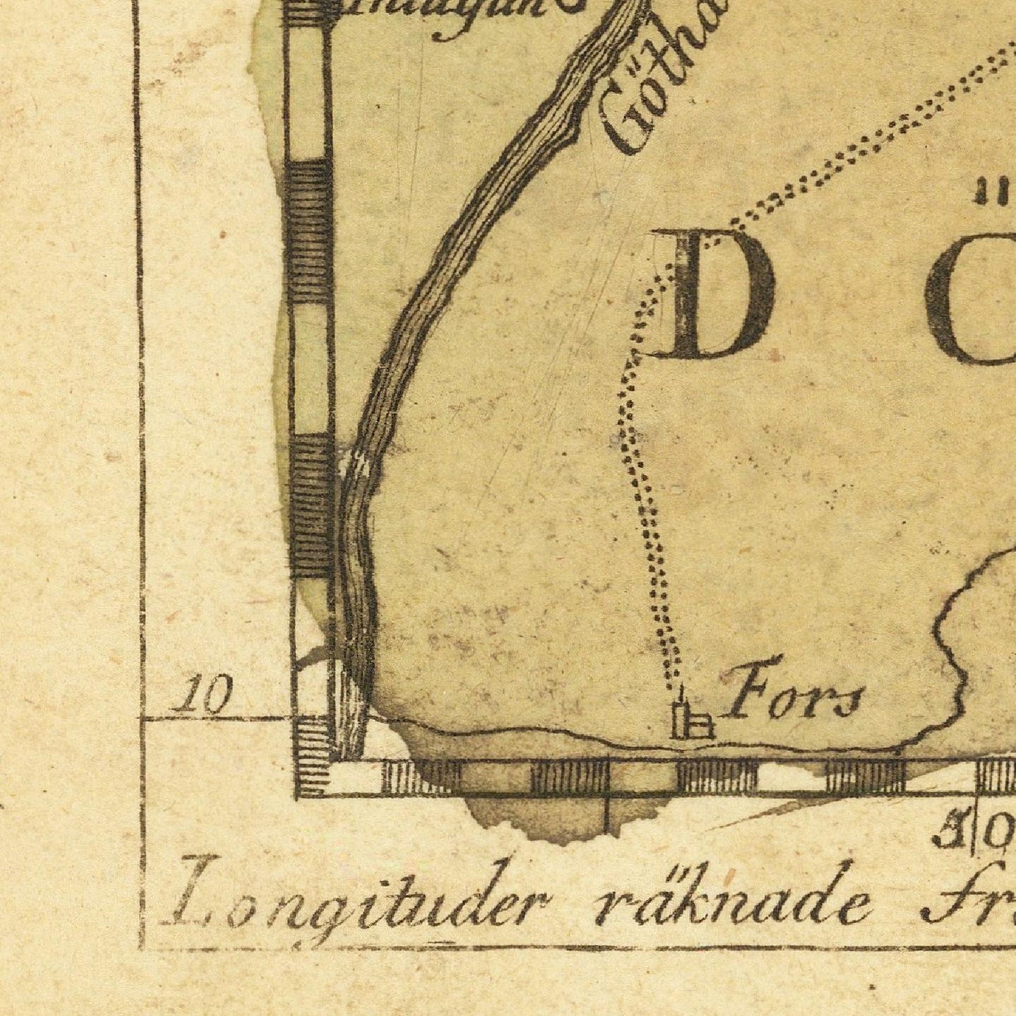 Vintage map detail with text and a river