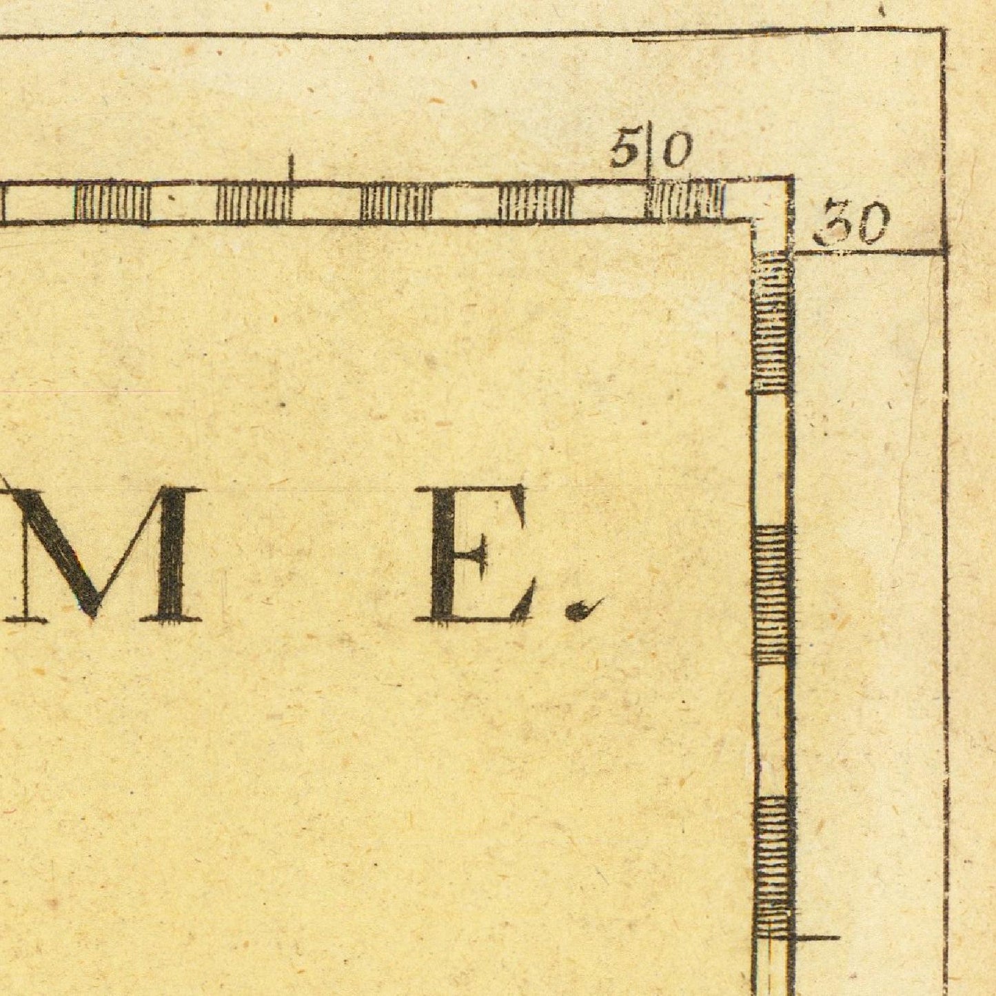 Architectural drawing with measurements and labels on a beige background
