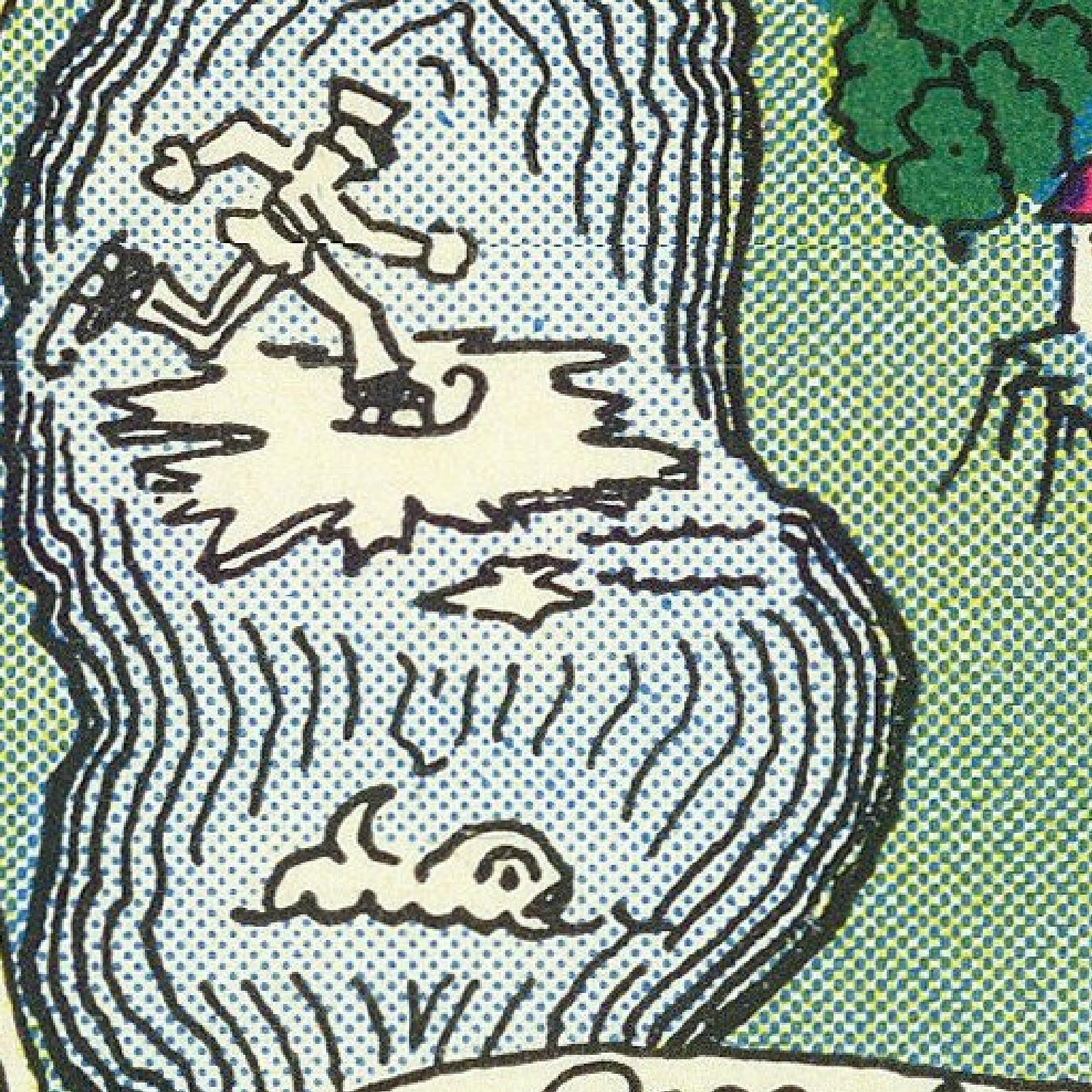 Illustration of a person surfing on a wave with a fish below, on a textured background.