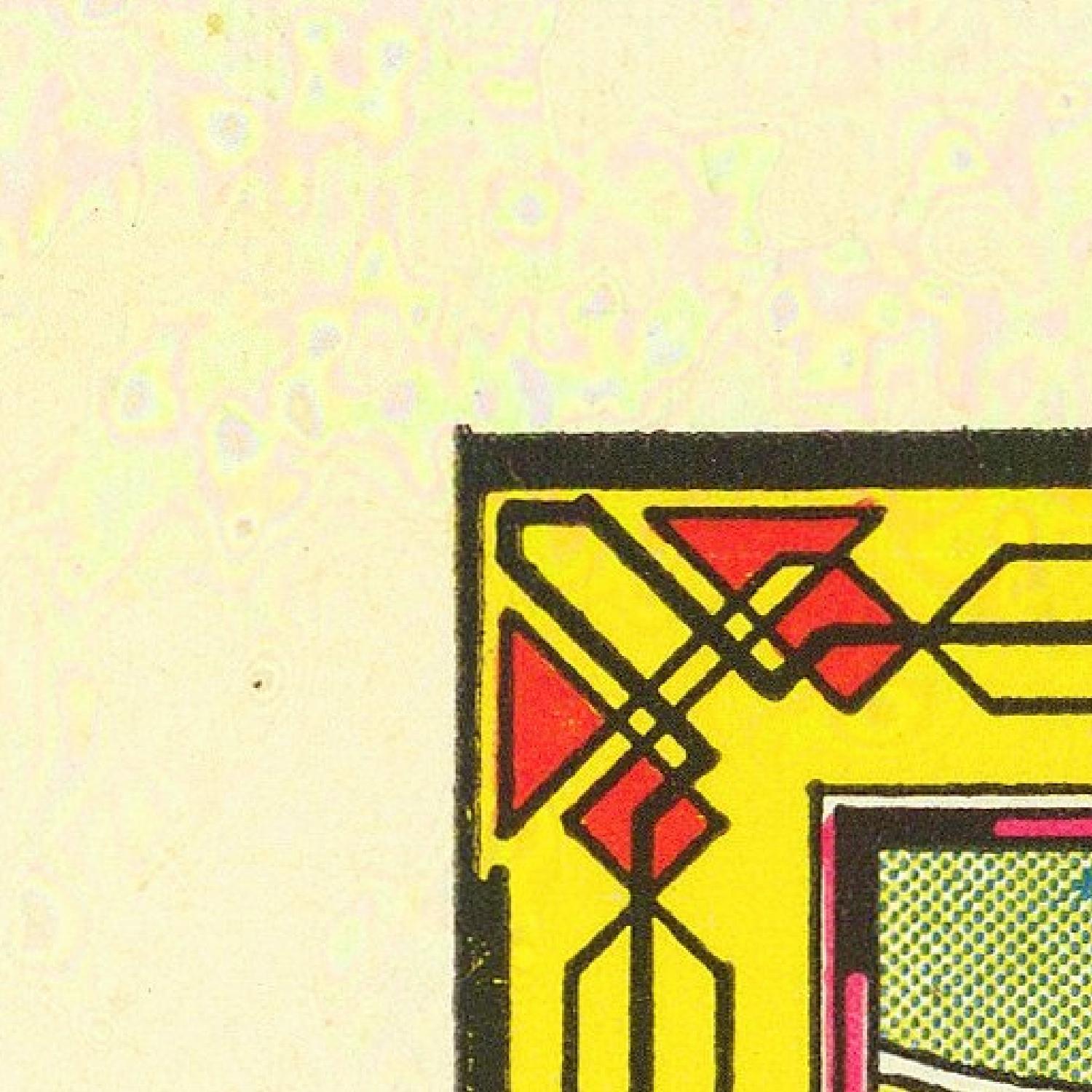 Decorative corner design with geometric shapes on a textured yellow background