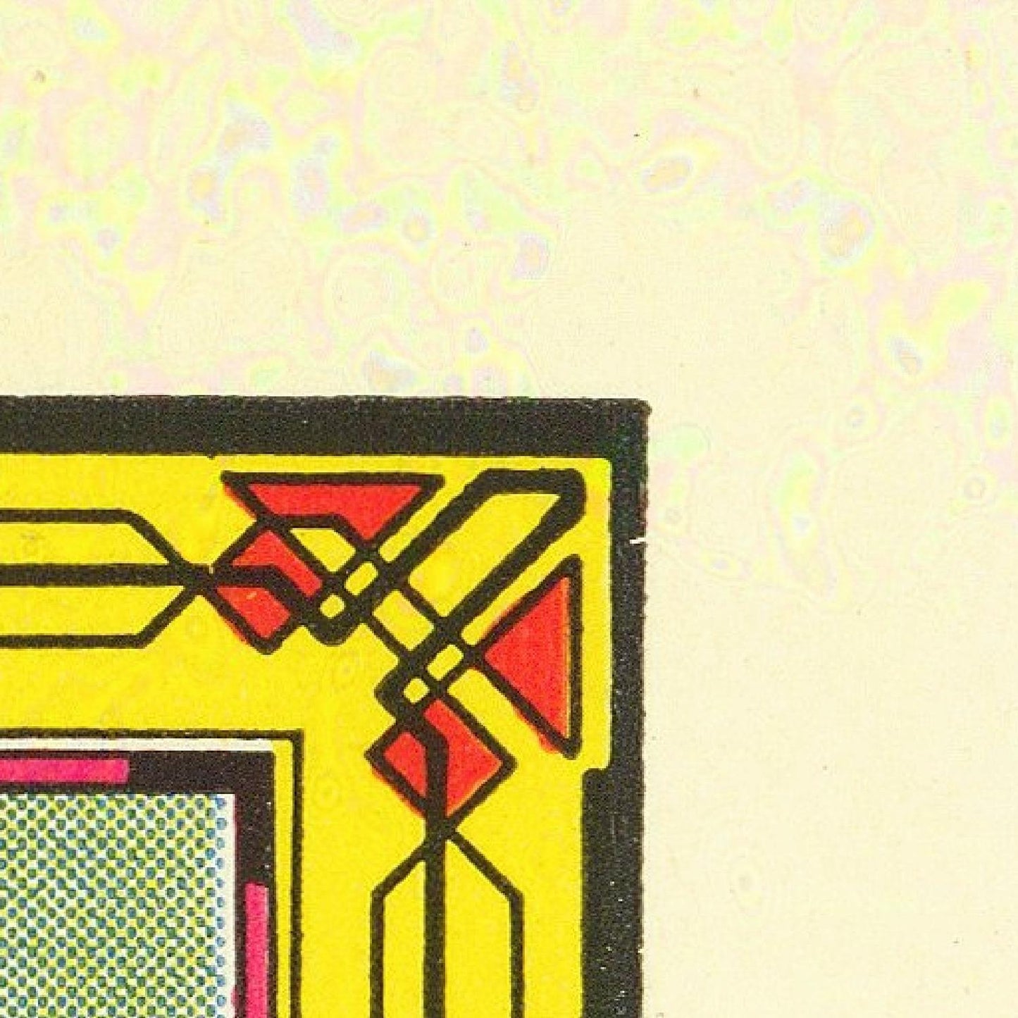 Decorative corner design with geometric shapes on a yellow background