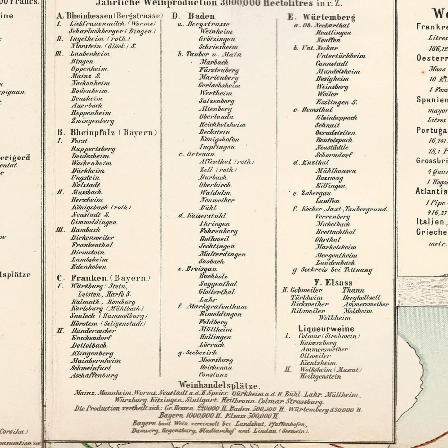 Vintage document with text and a map, likely related to wine production statistics.