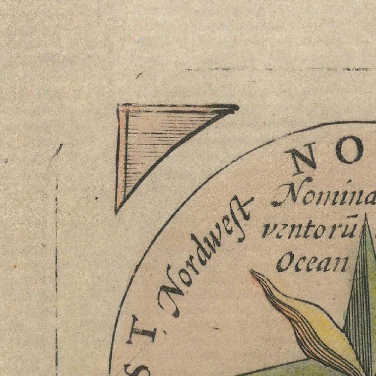 Vintage map detail with text and a compass rose on a textured background