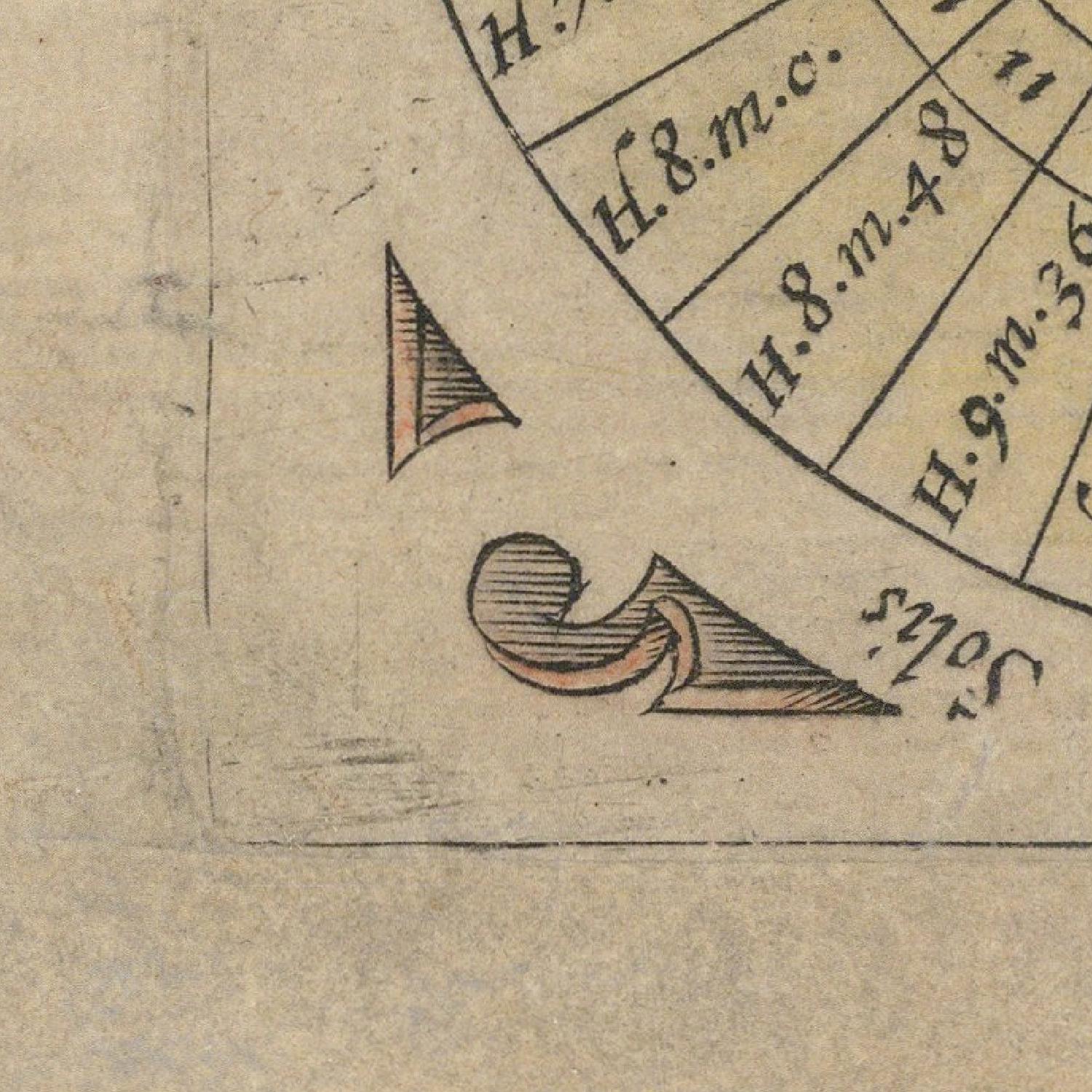 Close-up of an old document with text and geometric shapes on a beige background