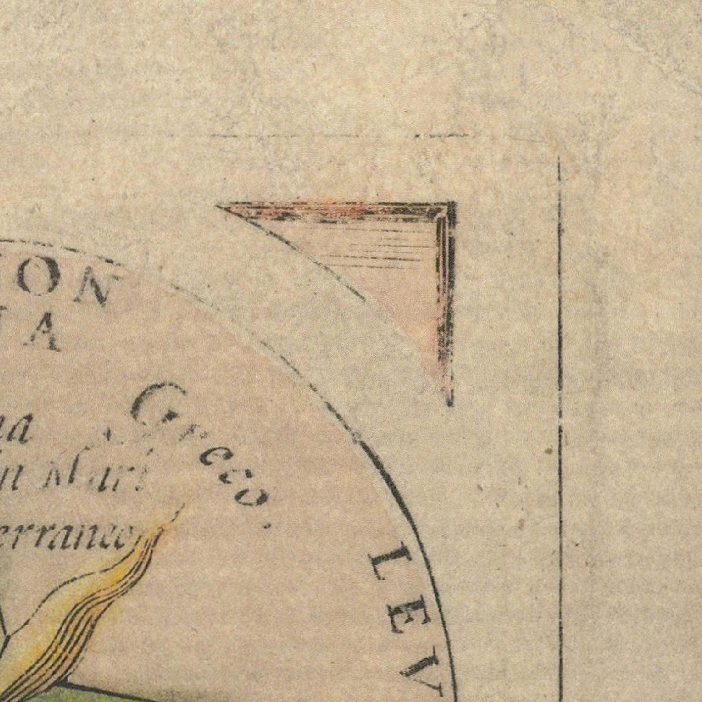 Vintage map detail with text and a compass rose on a beige background