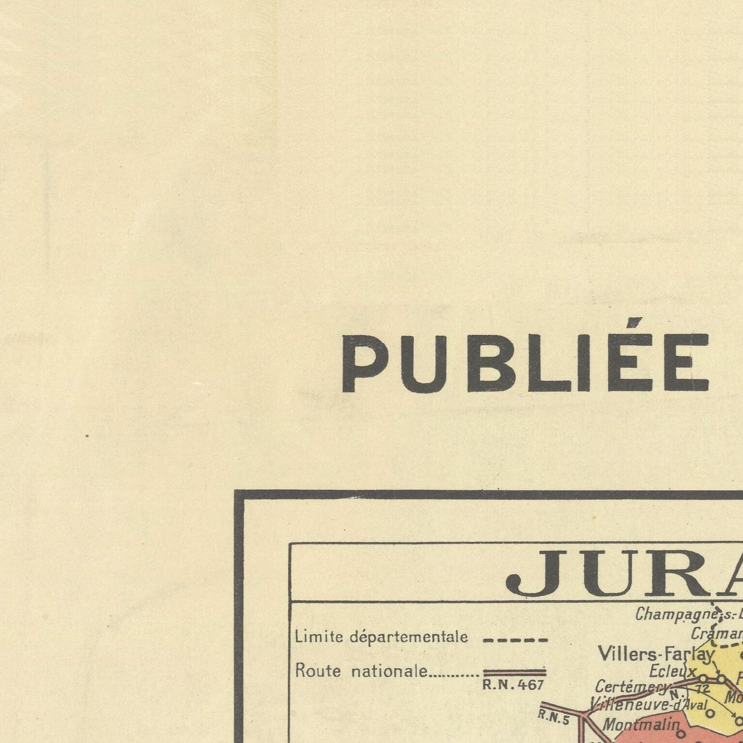 Vintage map with text 'PUBLIéE' and 'JURA' on a beige background