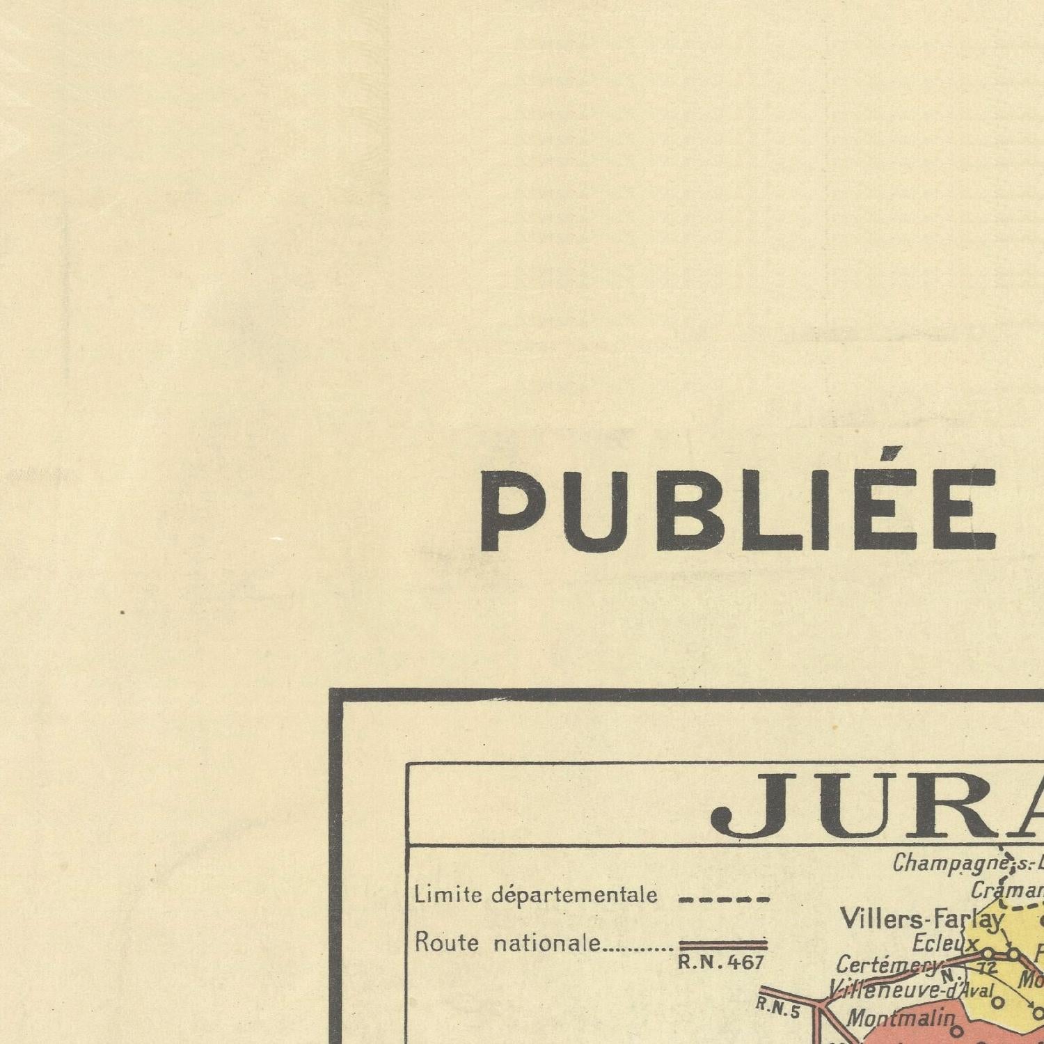 Vintage map with text 'PUBLIéE' and 'JURA' on a beige background