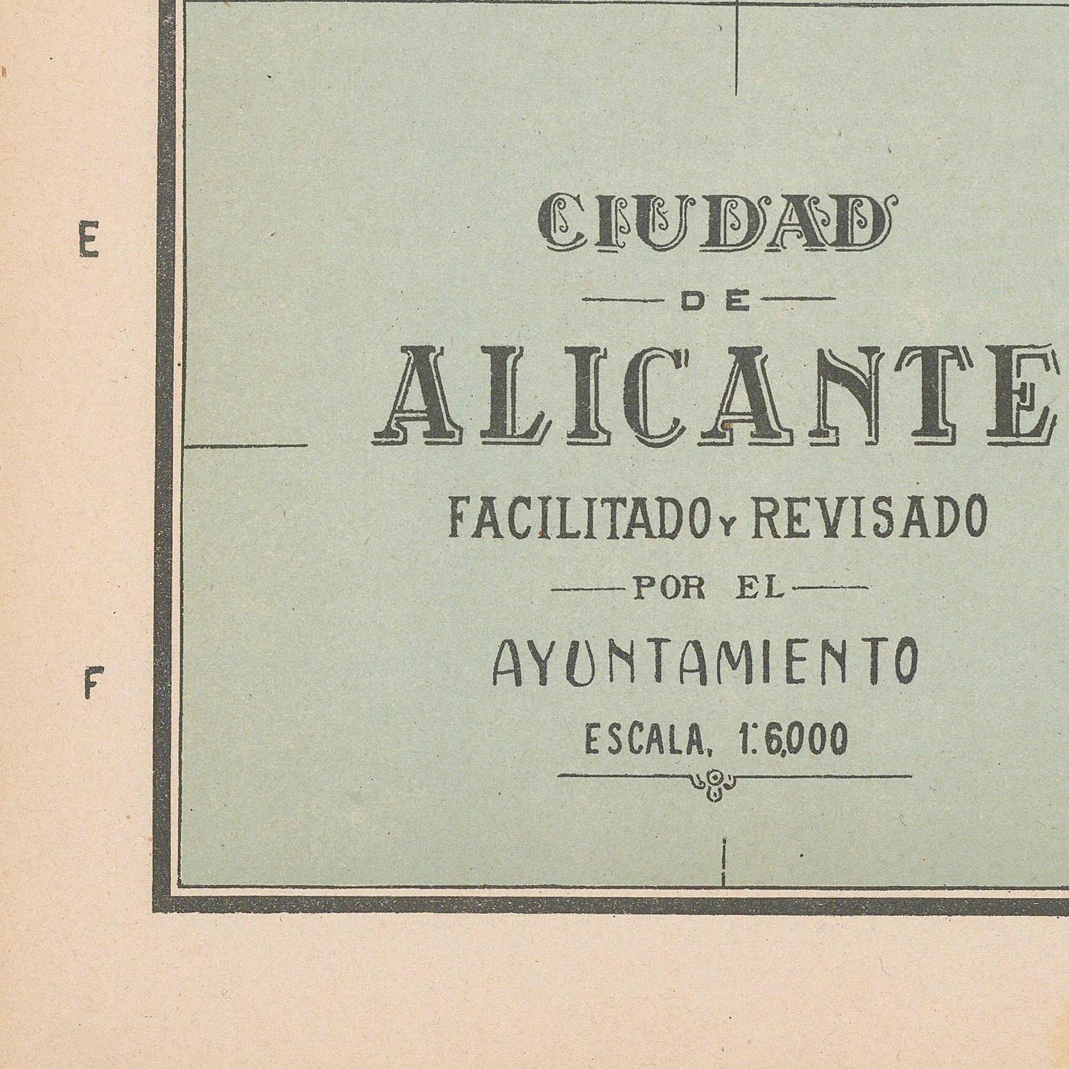 Title card for a map of the City of Alicante with text indicating it is facilitated and revised by the Ayuntamiento.