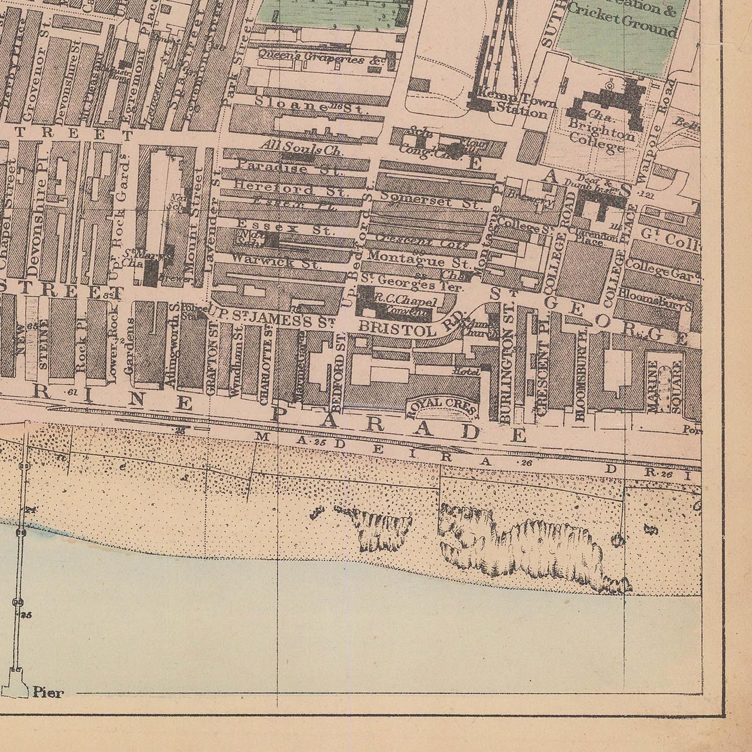 Vintage map of Bristol with street names and landmarks