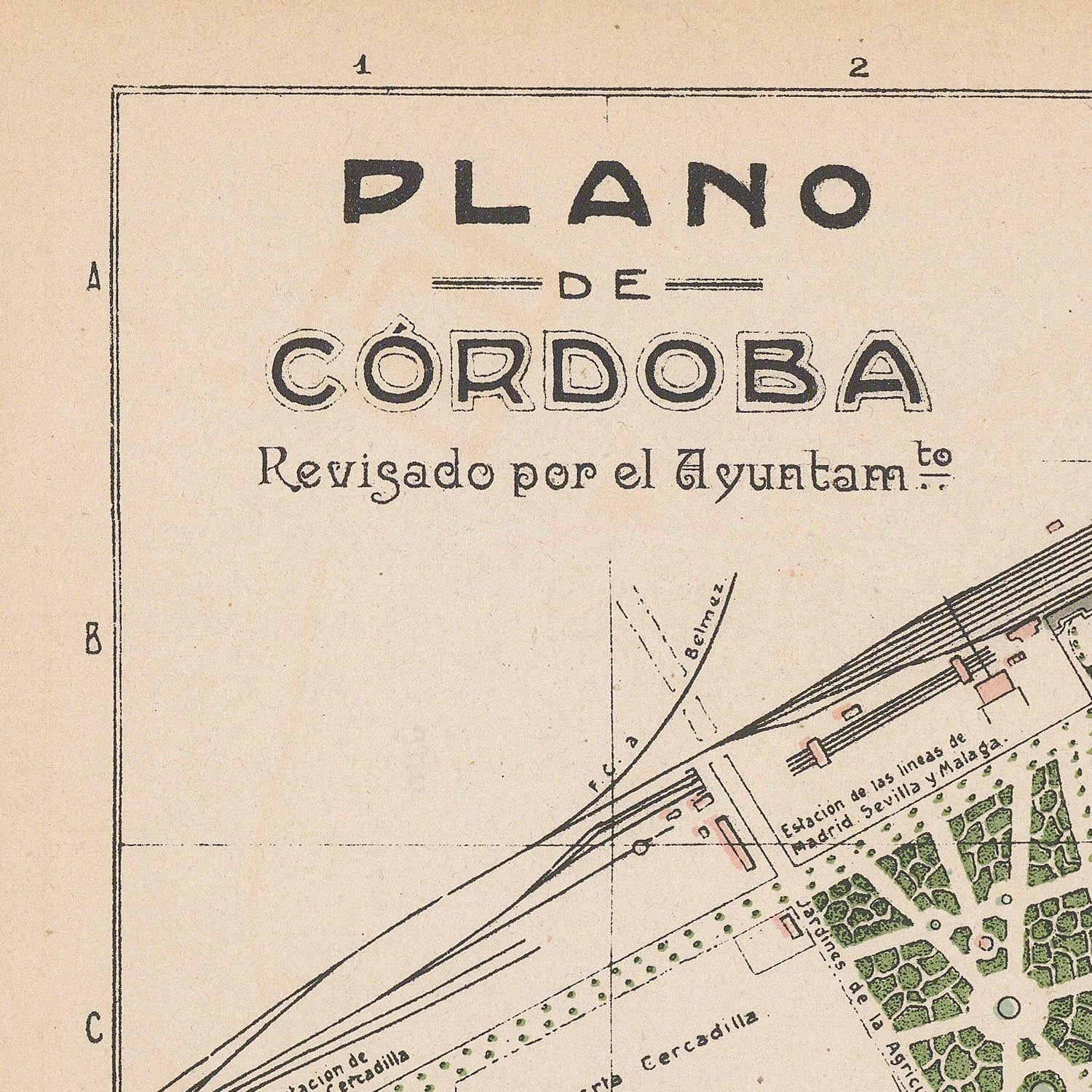 Vintage map of Córdoba with text indicating it is revised by the municipality.