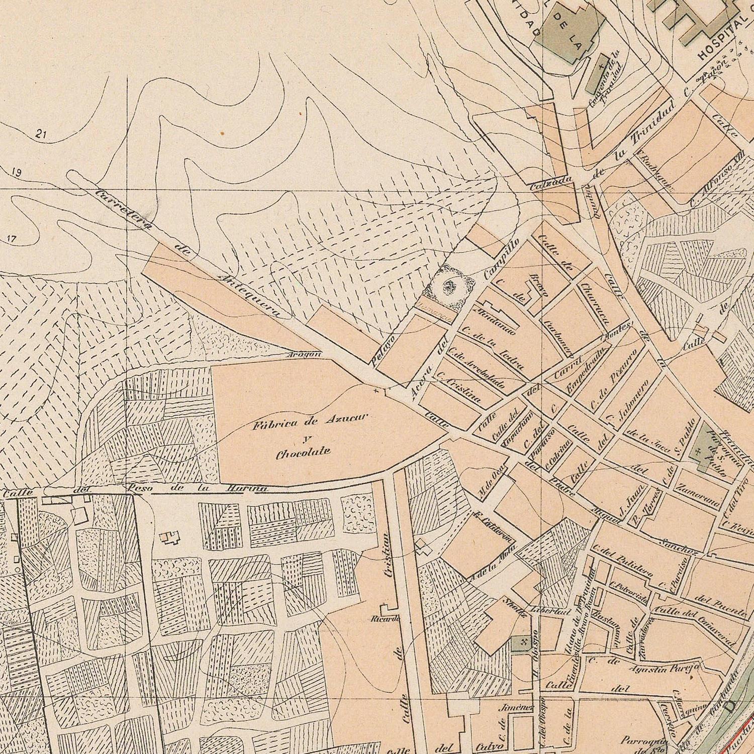 Vintage map of a city layout with streets and buildings