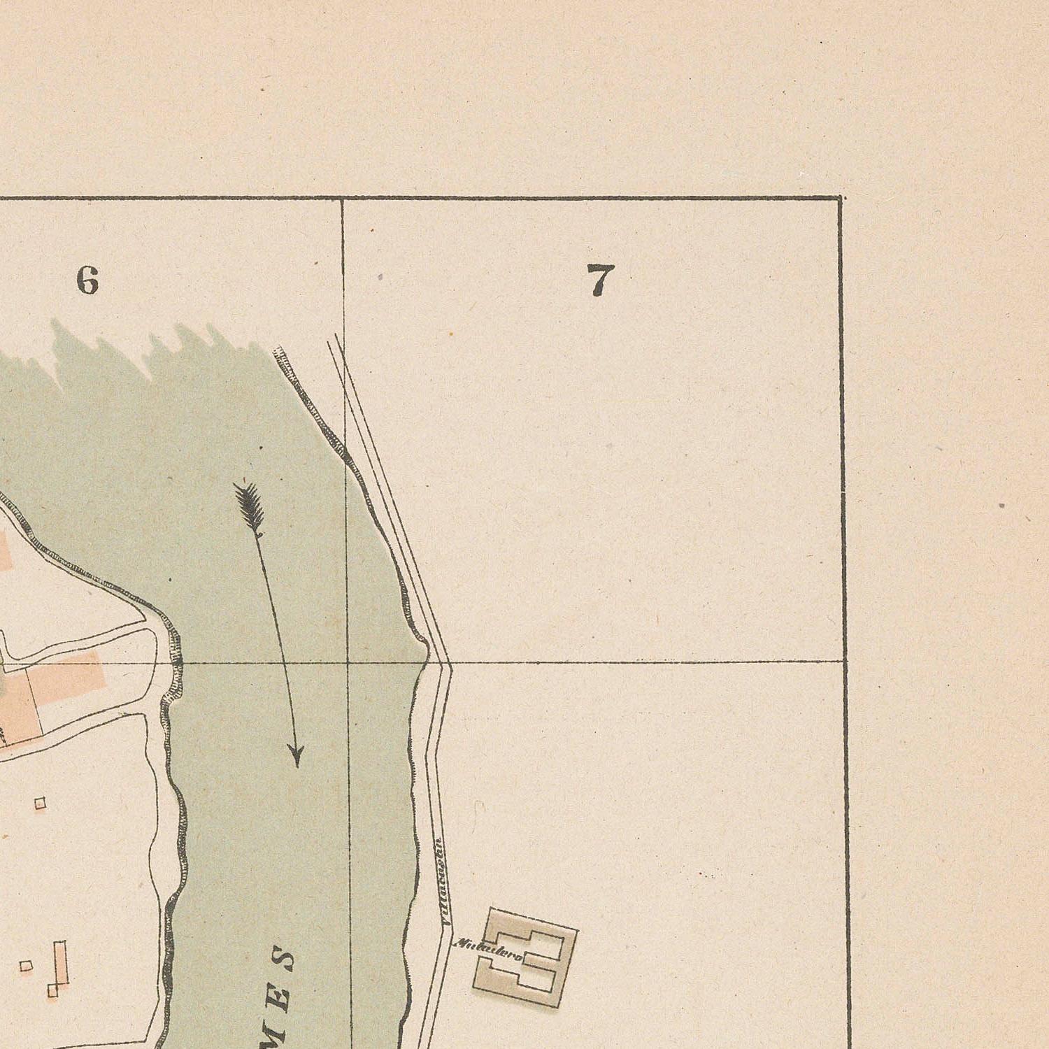 Vintage map with labeled sections and a river