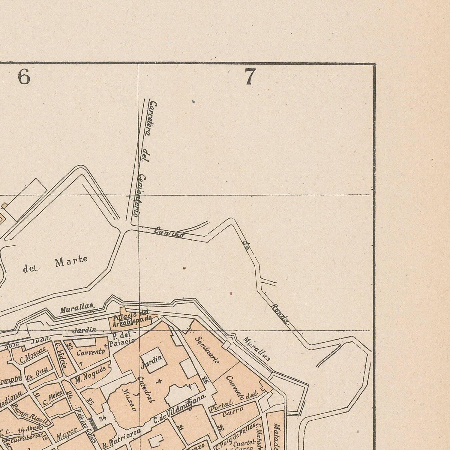 Vintage map of a city layout with streets and buildings