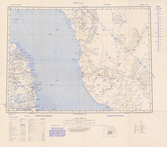 Map of Mecca with geographical details on a beige background