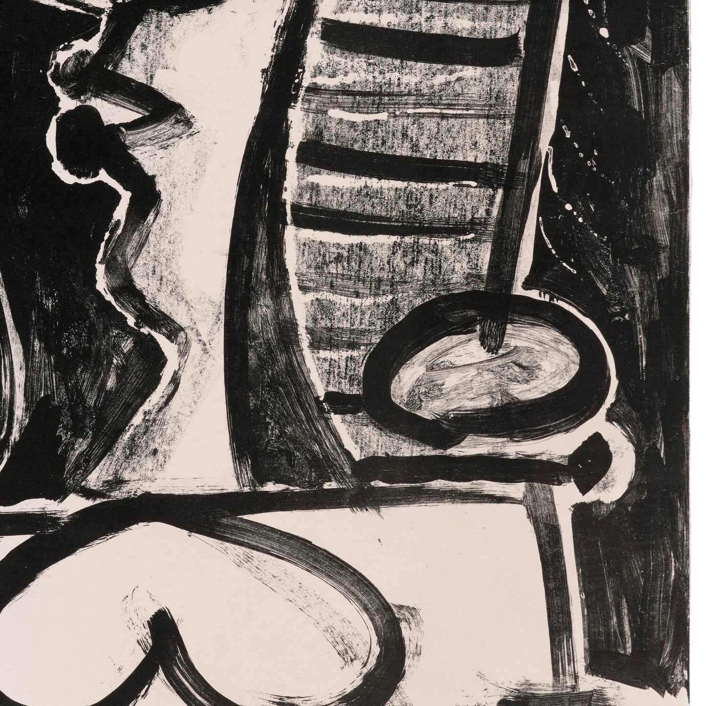 Abstract black and white artwork with geometric shapes