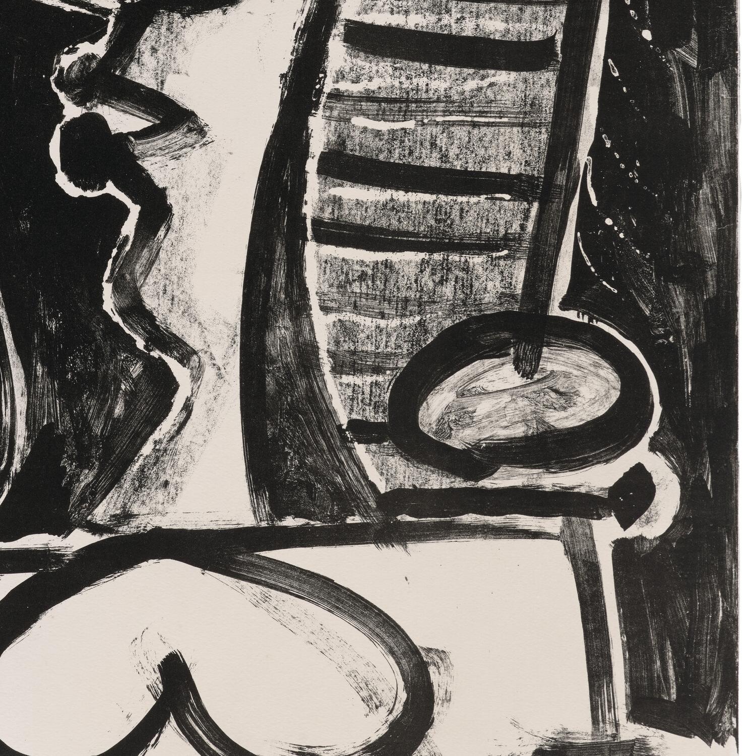 Abstract black and white artwork with geometric shapes