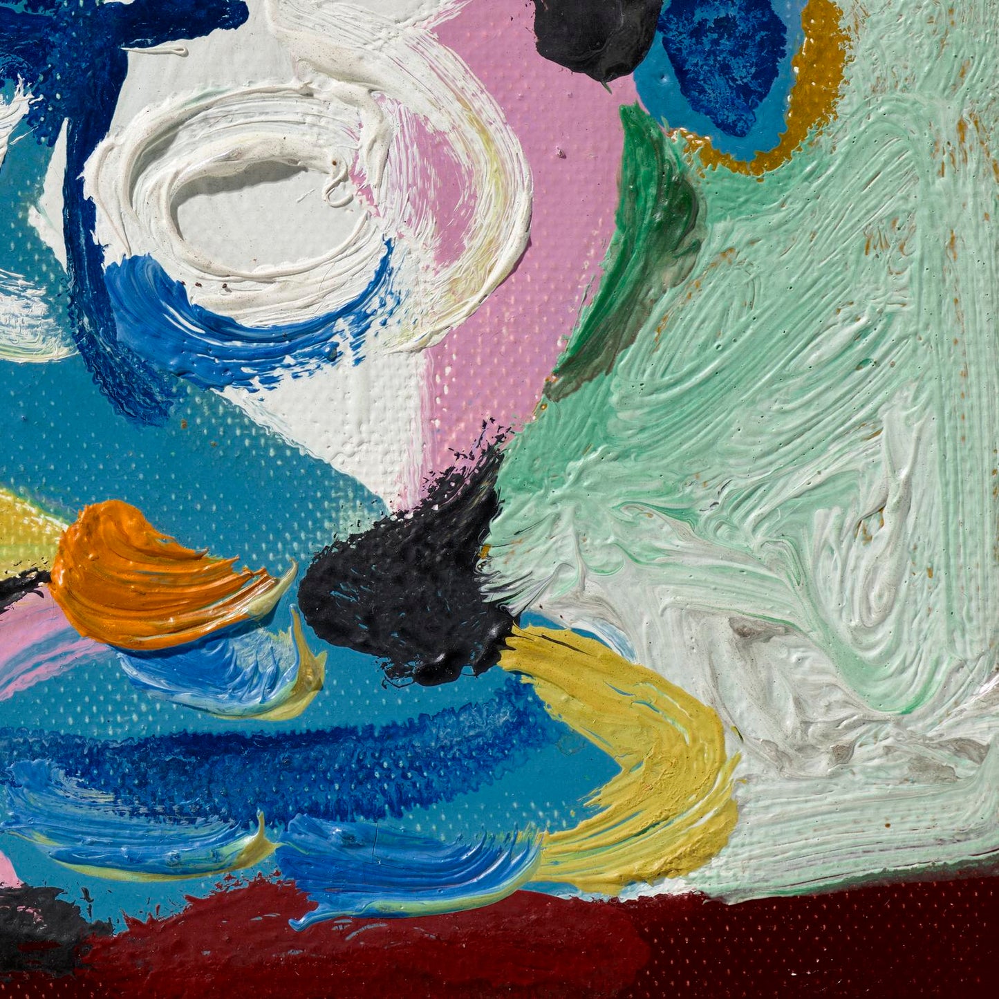 Abstract painting with textured brushstrokes in various colors