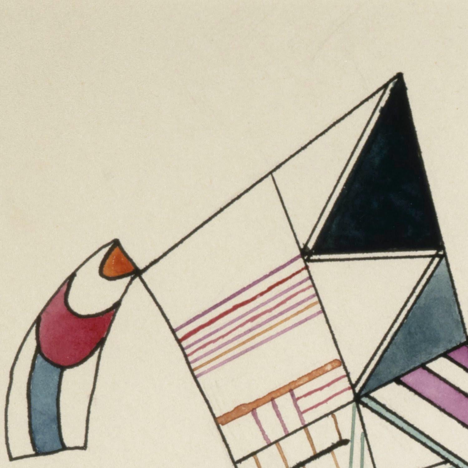 Abstract geometric design with triangles and stripes on a beige background