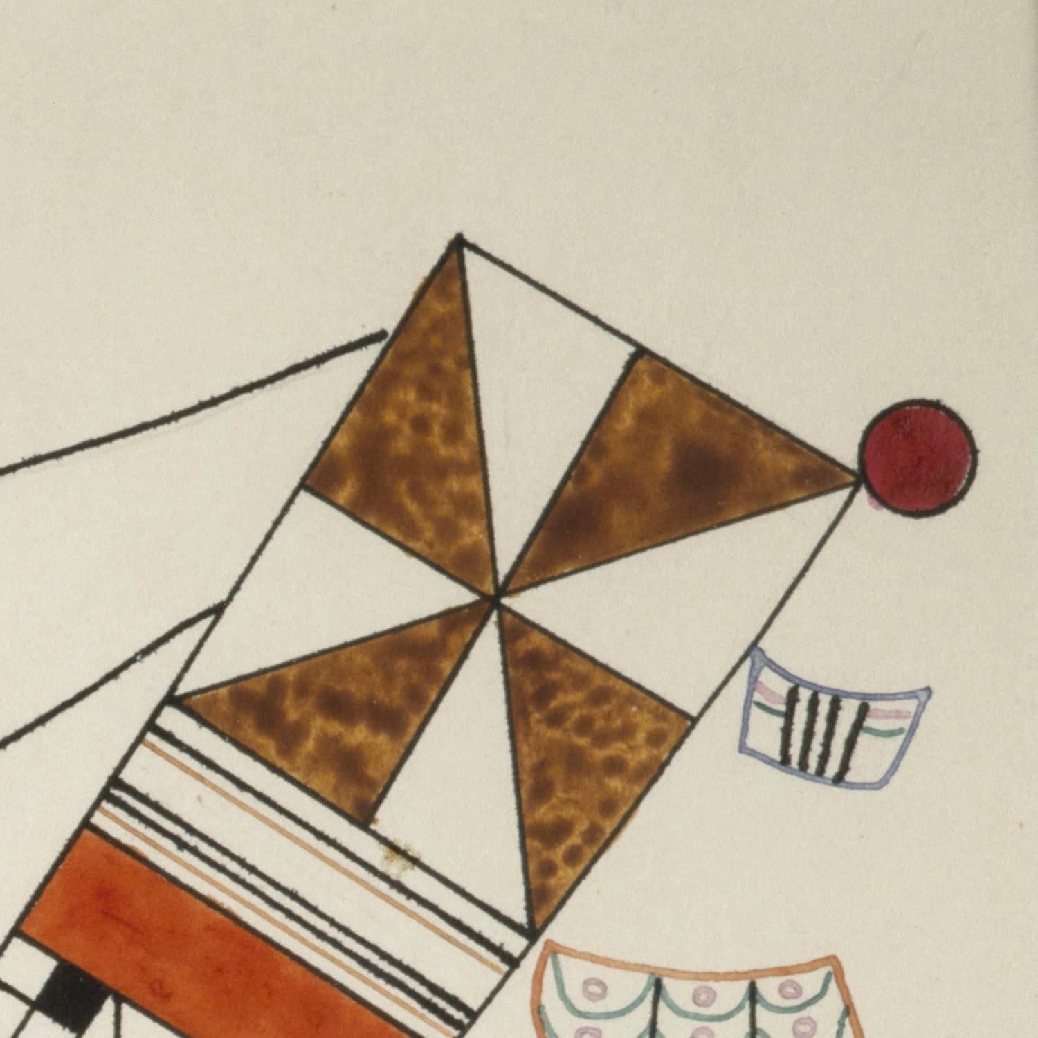 Abstract geometric design with triangles and a circle on a beige background