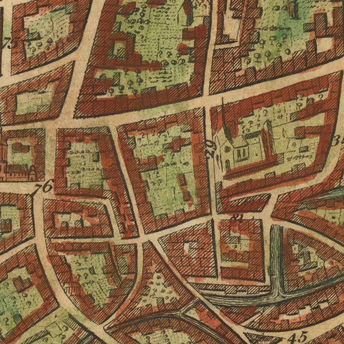 Vintage map with grid layout and labeled numbers