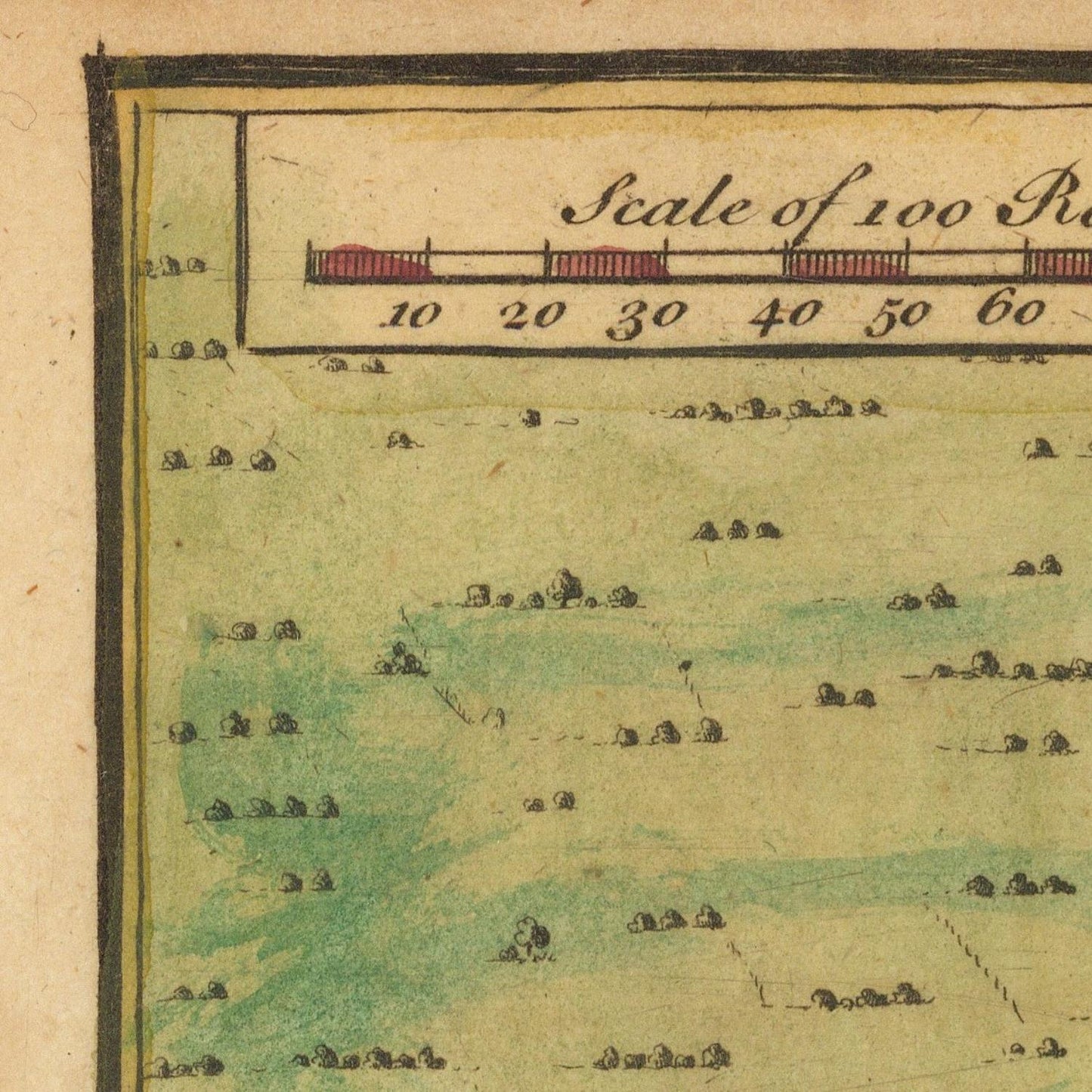 Vintage map with scale bar and landscape depiction