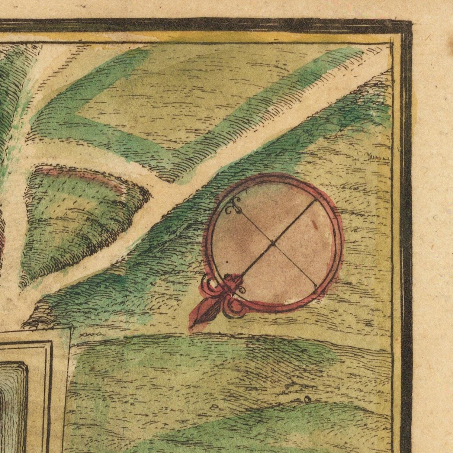 Decorative design with a circular emblem and ribbon on a textured background