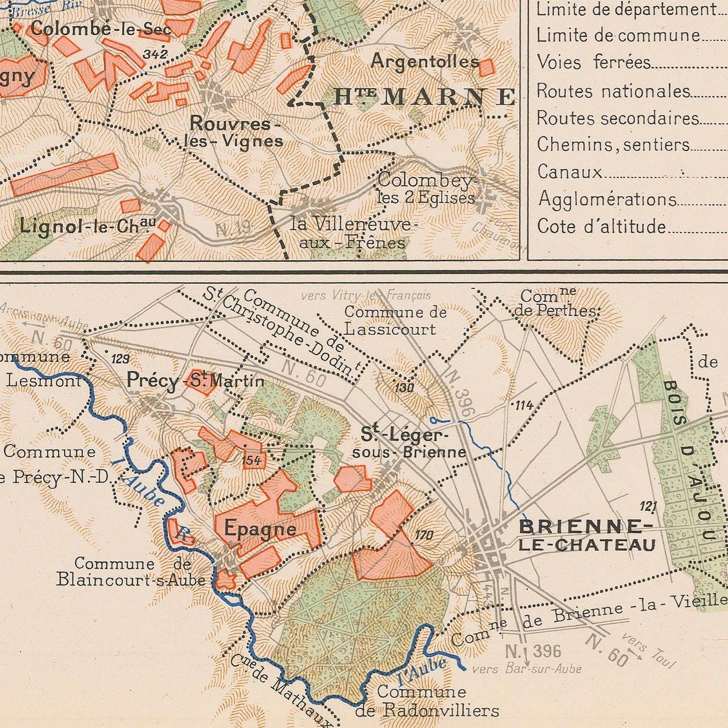 Vintage map of a region with labeled places and boundaries