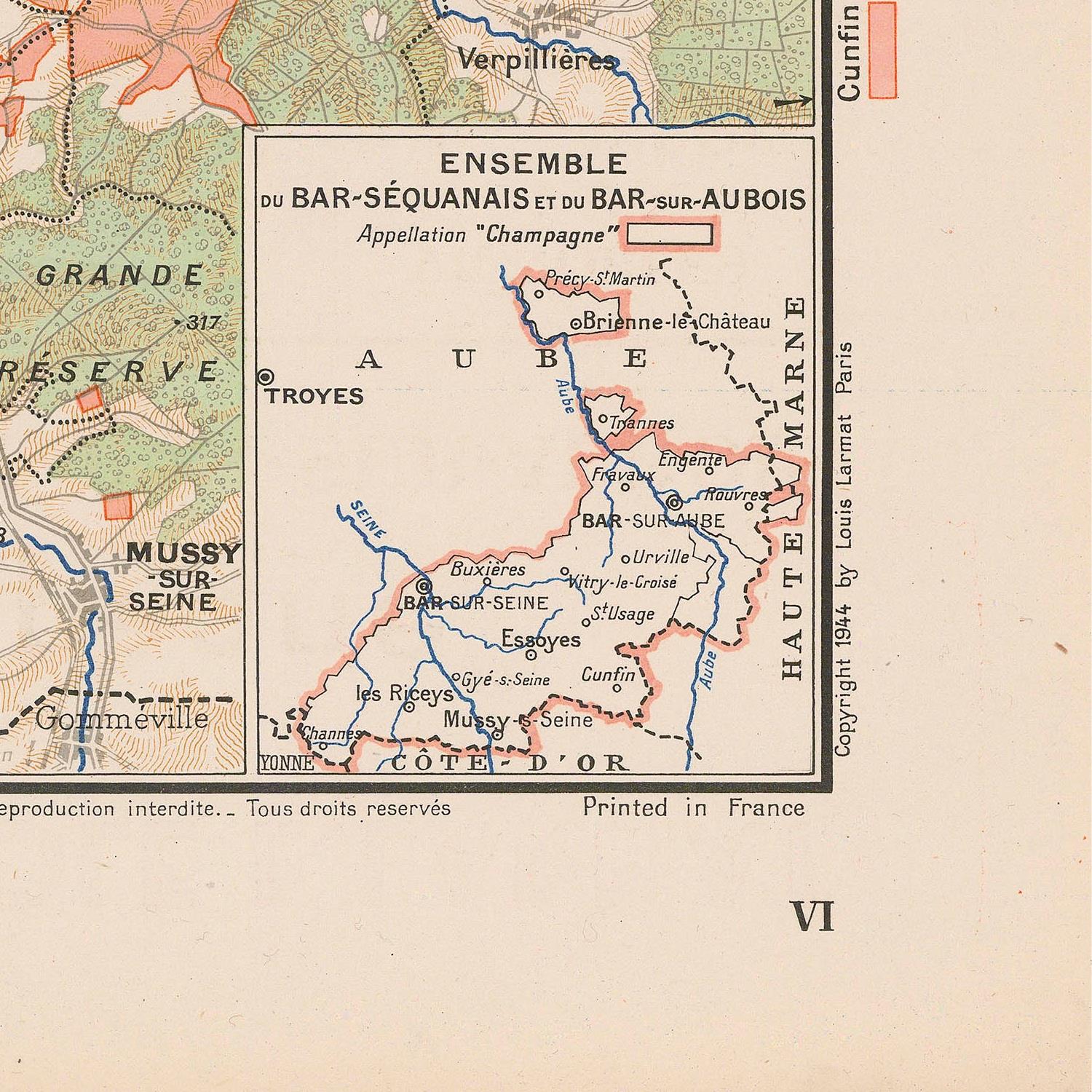 Map of the Bar-Sequanais et du Bar-sur-Aube regions with labeled areas on a beige background.