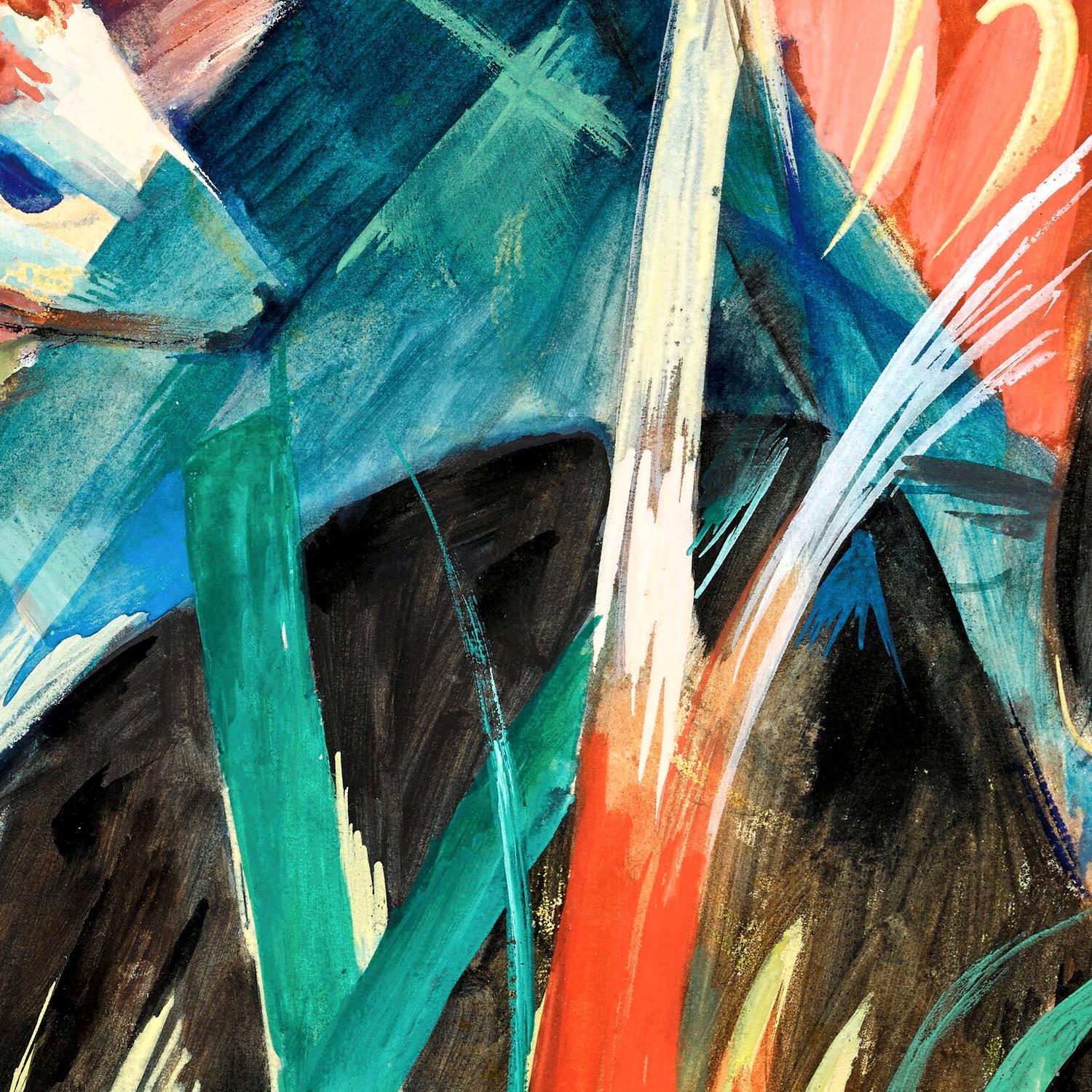 Abstract painting with vibrant colors and dynamic brush strokes