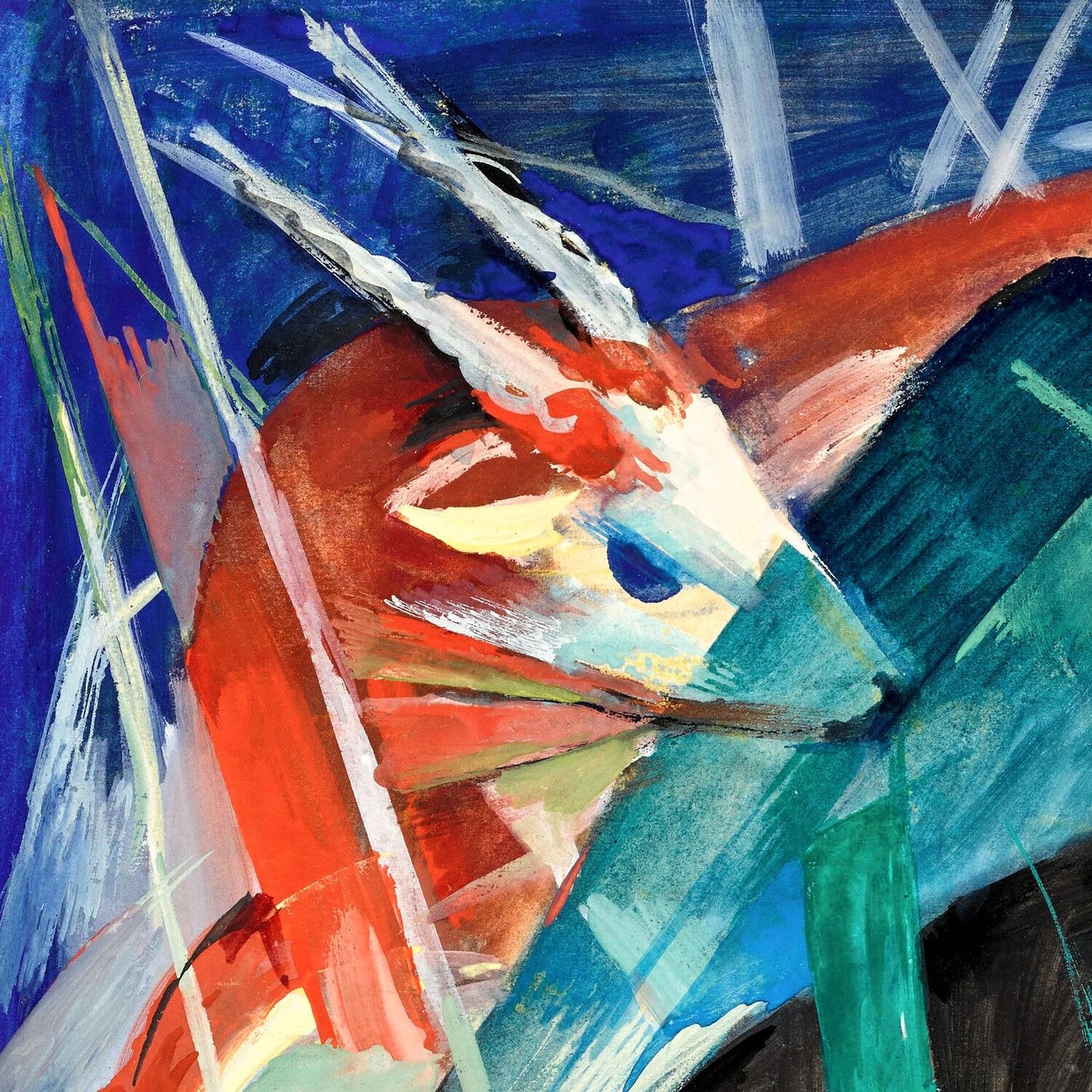 Abstract painting with bold colors and dynamic brush strokes