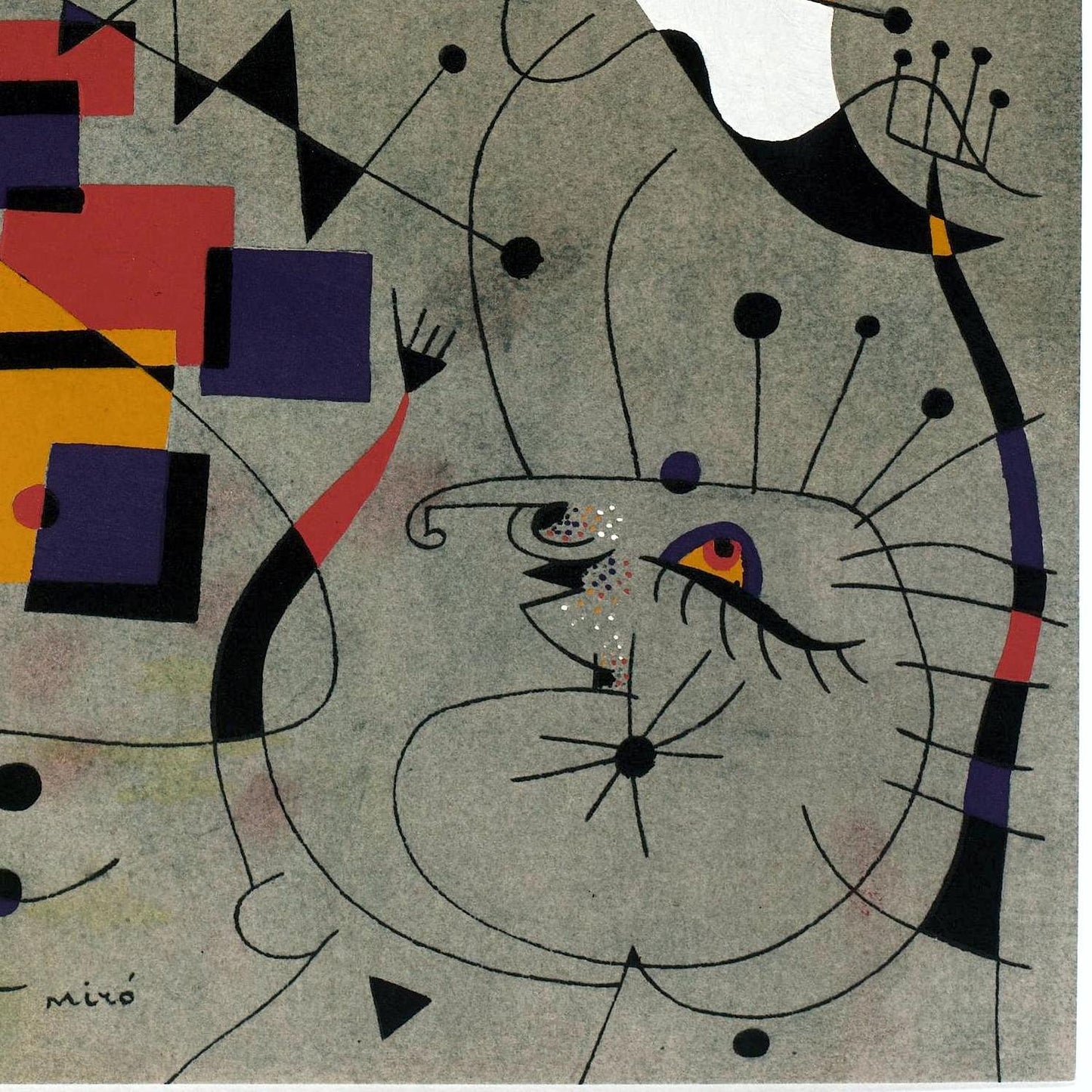 Abstract artwork with geometric shapes and bold lines on a textured background