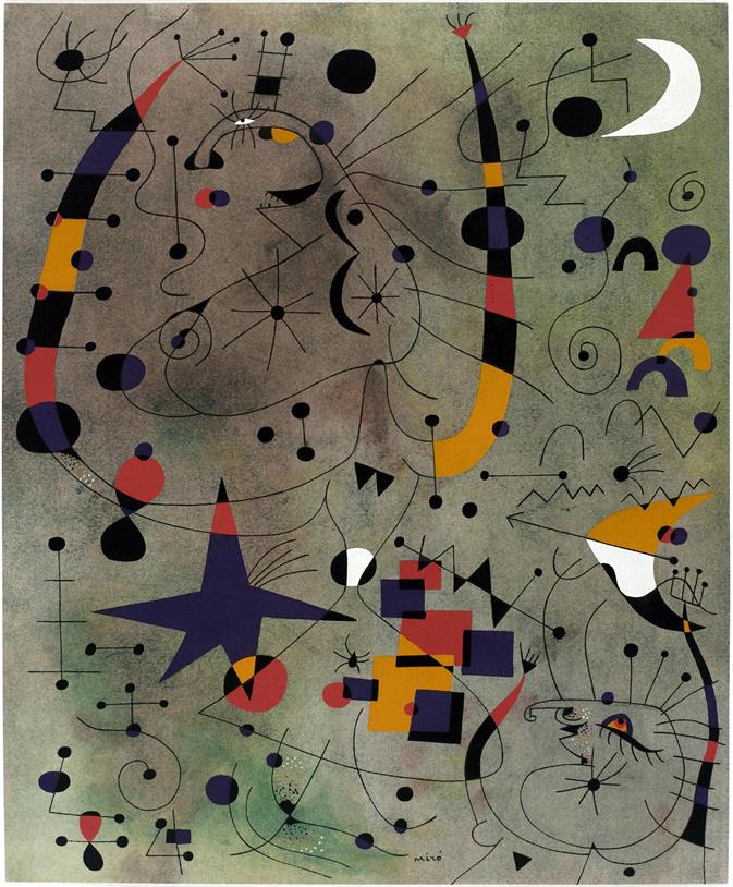 Abstract artwork with geometric shapes and colors on a textured background