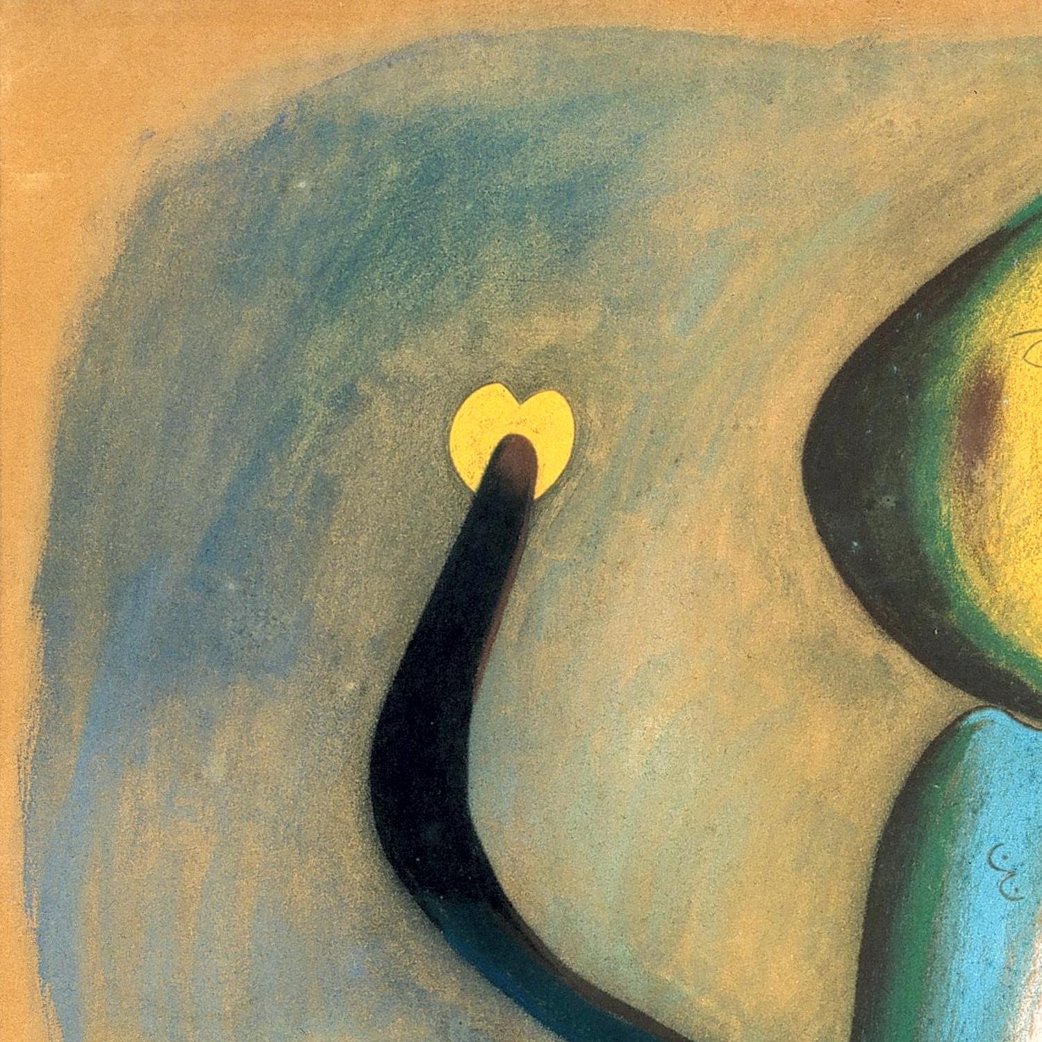 Abstract artwork with a yellow heart on a textured background