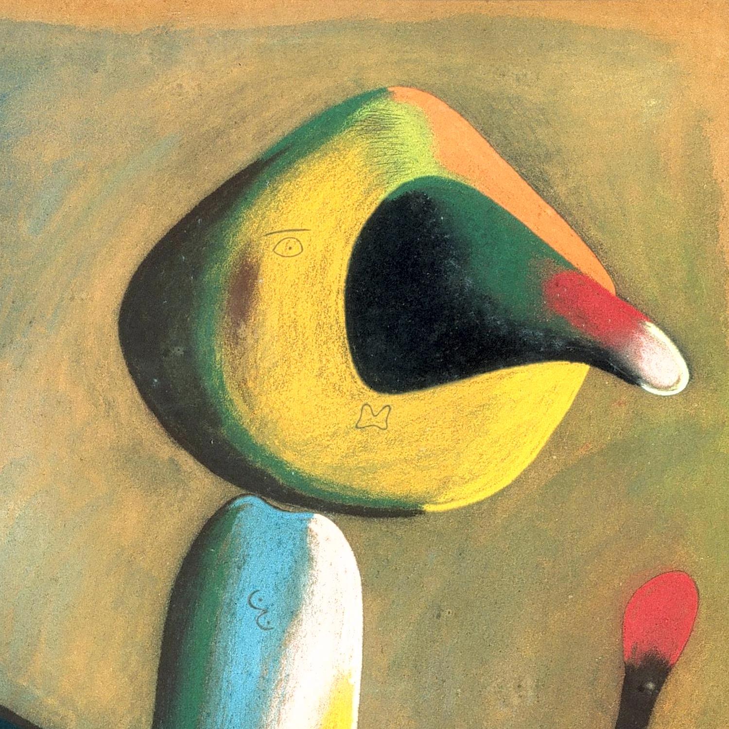 Abstract artwork with a stylized face on a textured background