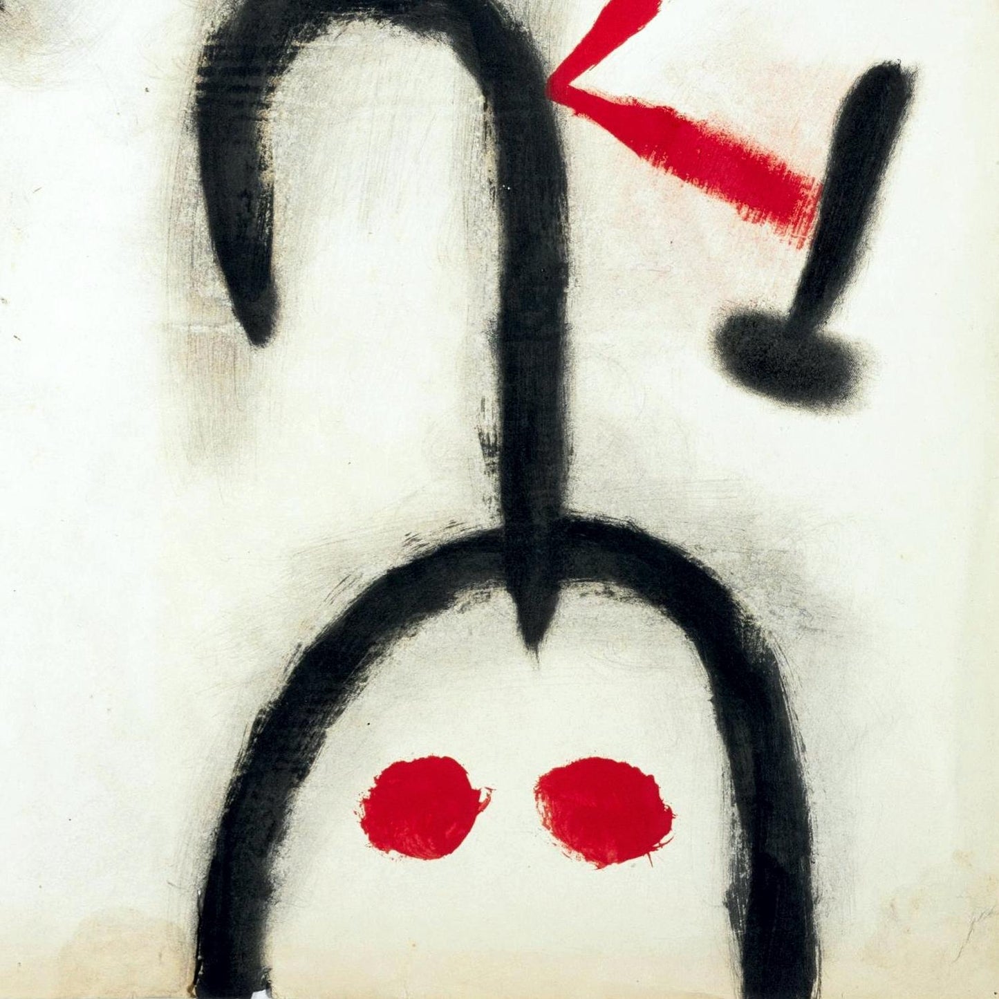 Simplified black and red abstract figure on a white background